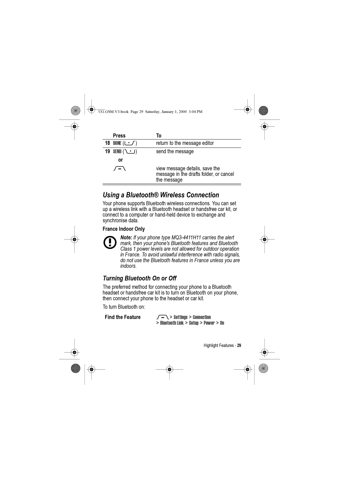 Motorola V3 manual Using a Bluetooth Wireless Connection, Turning Bluetooth On or Off, Done, Send + 