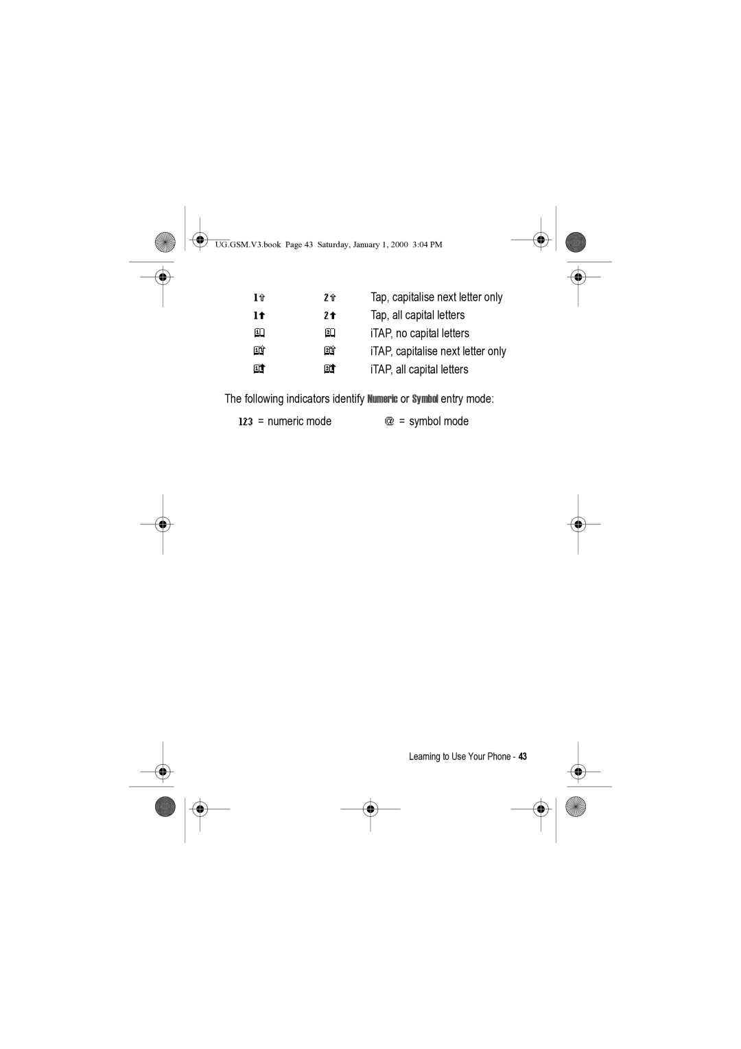 Motorola V3 manual = numeric mode 