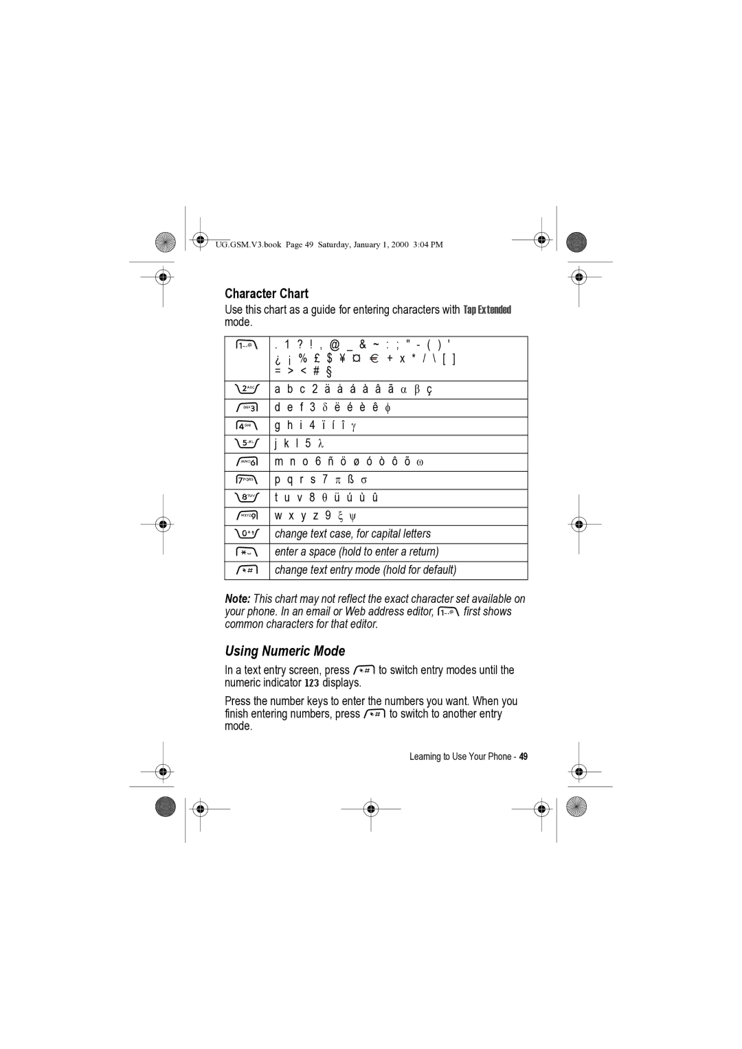 Motorola V3 manual Using Numeric Mode, ? ! , @ & ~ 