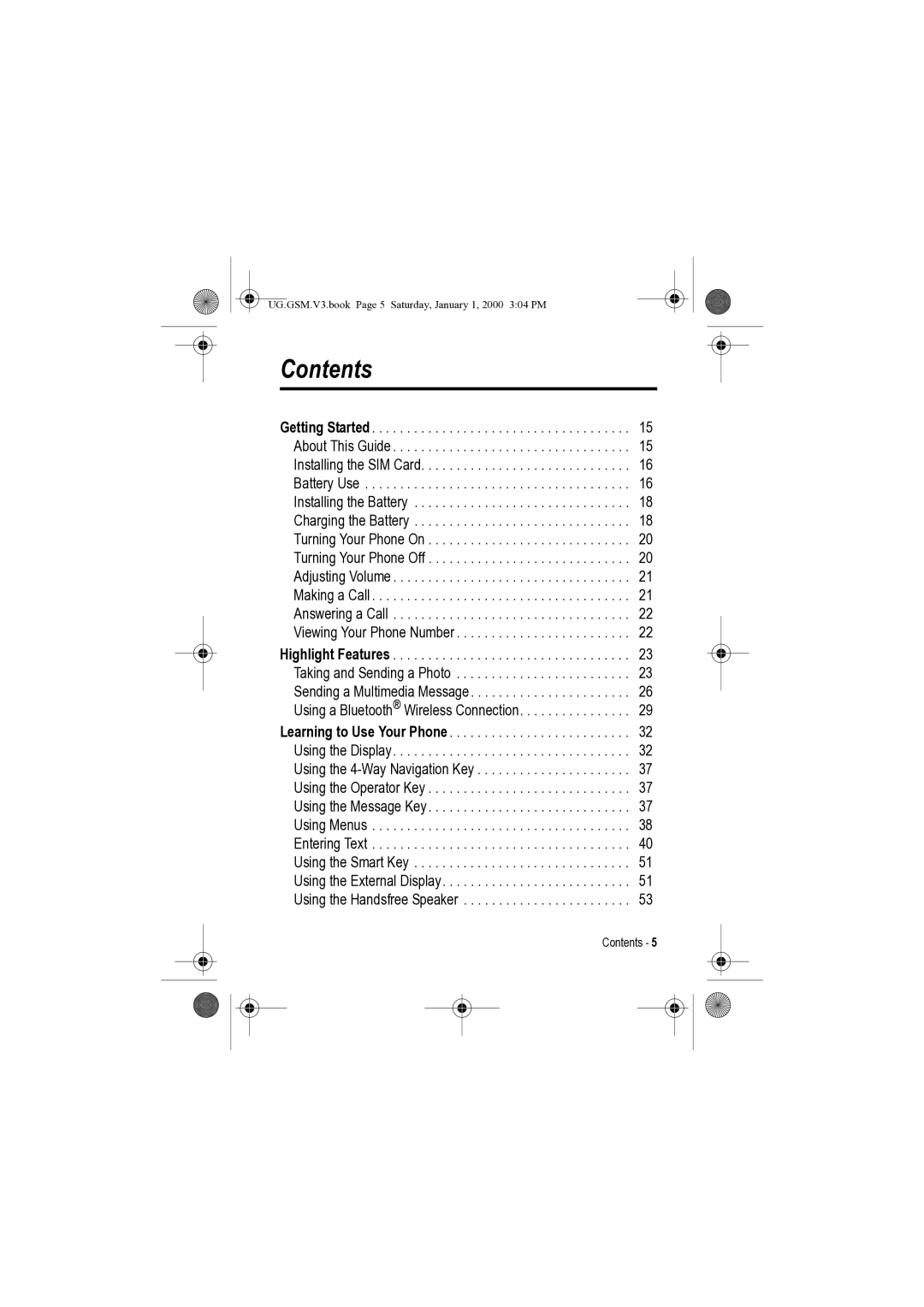 Motorola V3 manual Contents 