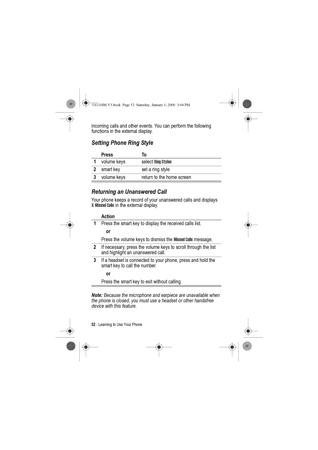 Motorola V3 manual Setting Phone Ring Style, Returning an Unanswered Call, Volume keys, Select Ring Styles 