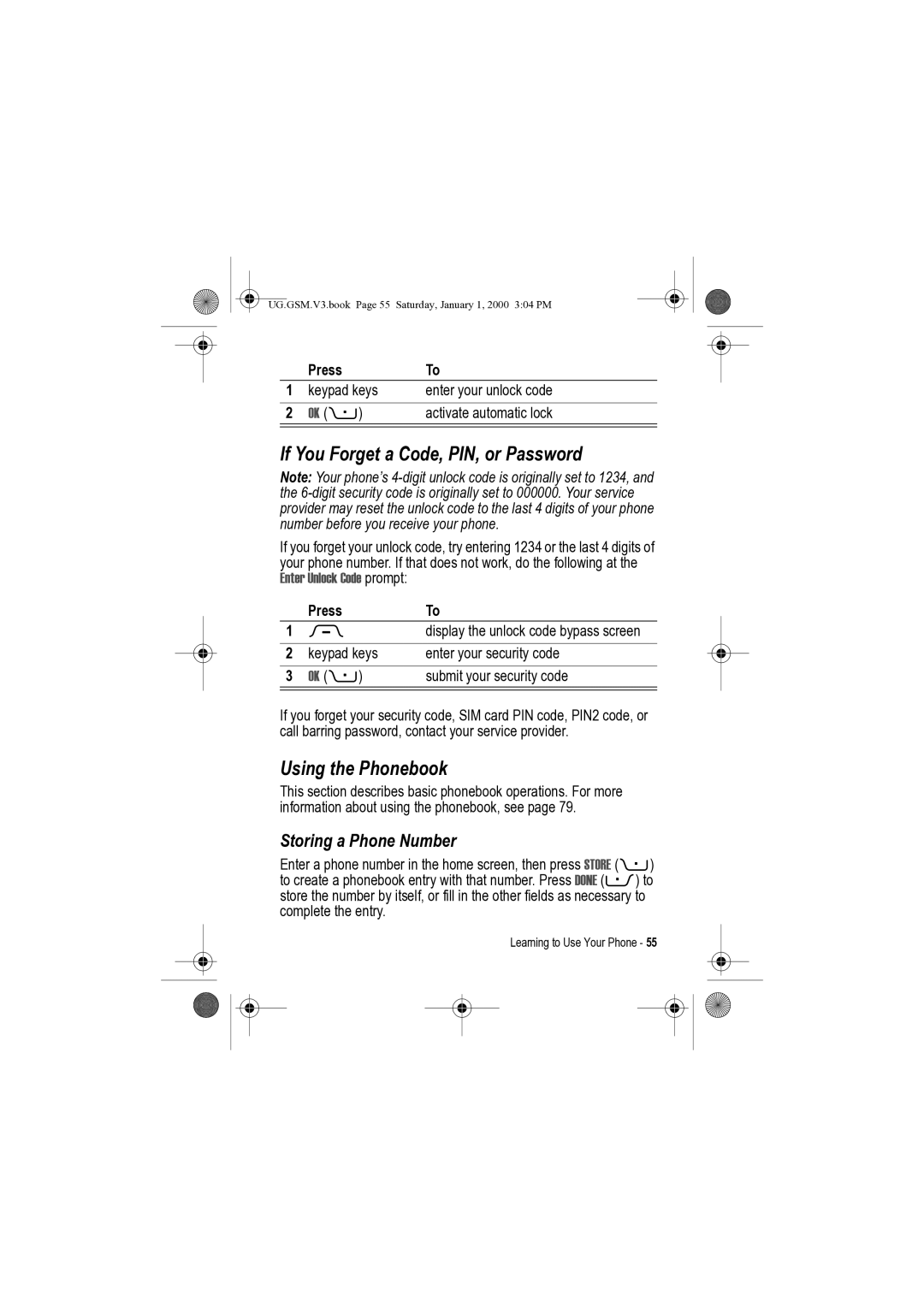 Motorola V3 manual If You Forget a Code, PIN, or Password, Using the Phonebook, Storing a Phone Number 