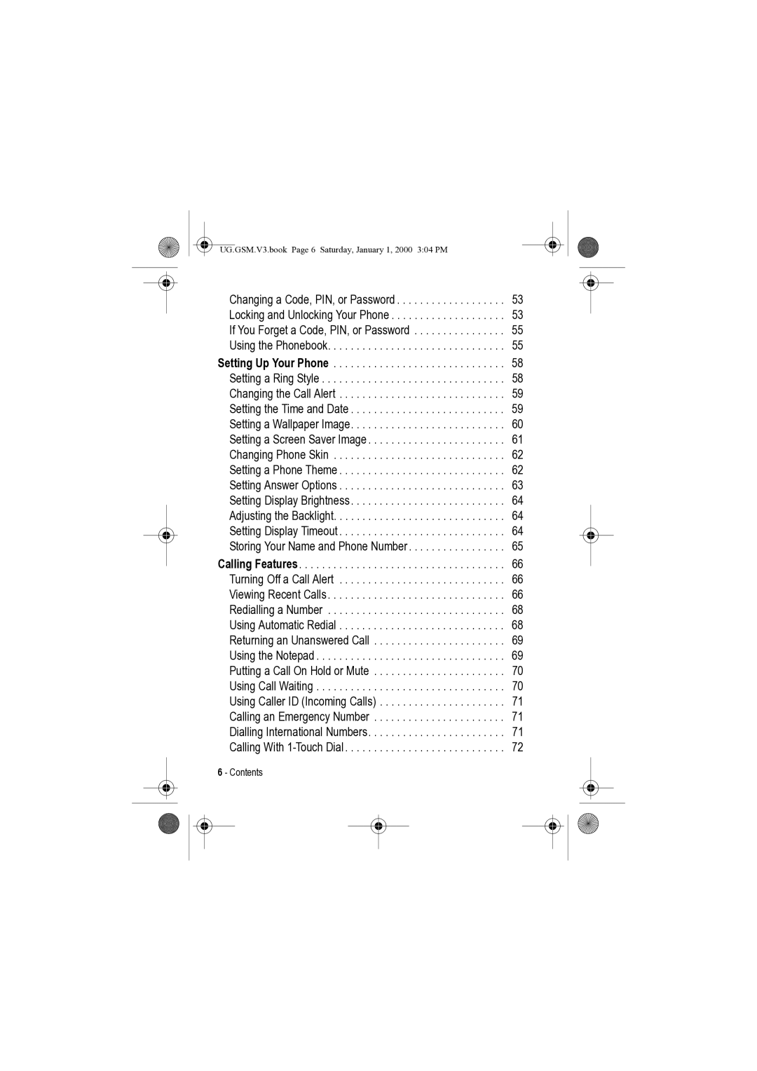 Motorola manual UG.GSM.V3.book Page 6 Saturday, January 1, 2000 304 PM 