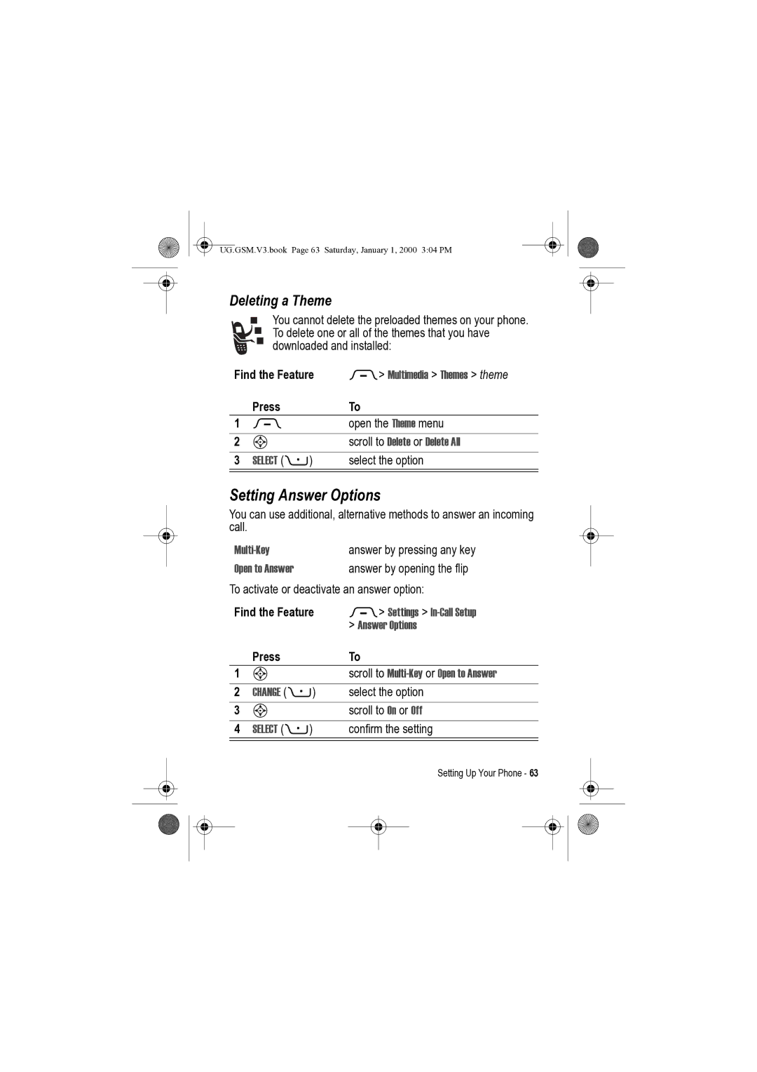 Motorola V3 manual Setting Answer Options, Deleting a Theme 