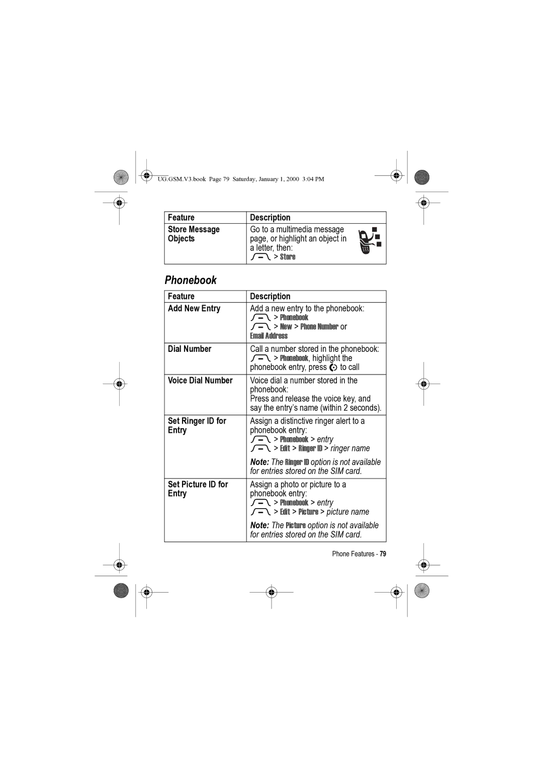 Motorola V3 manual Phonebook 