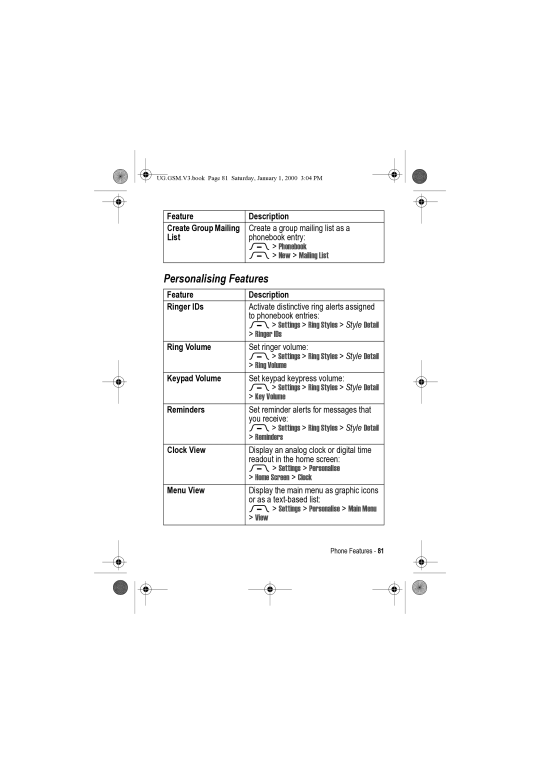 Motorola V3 manual Personalising Features 