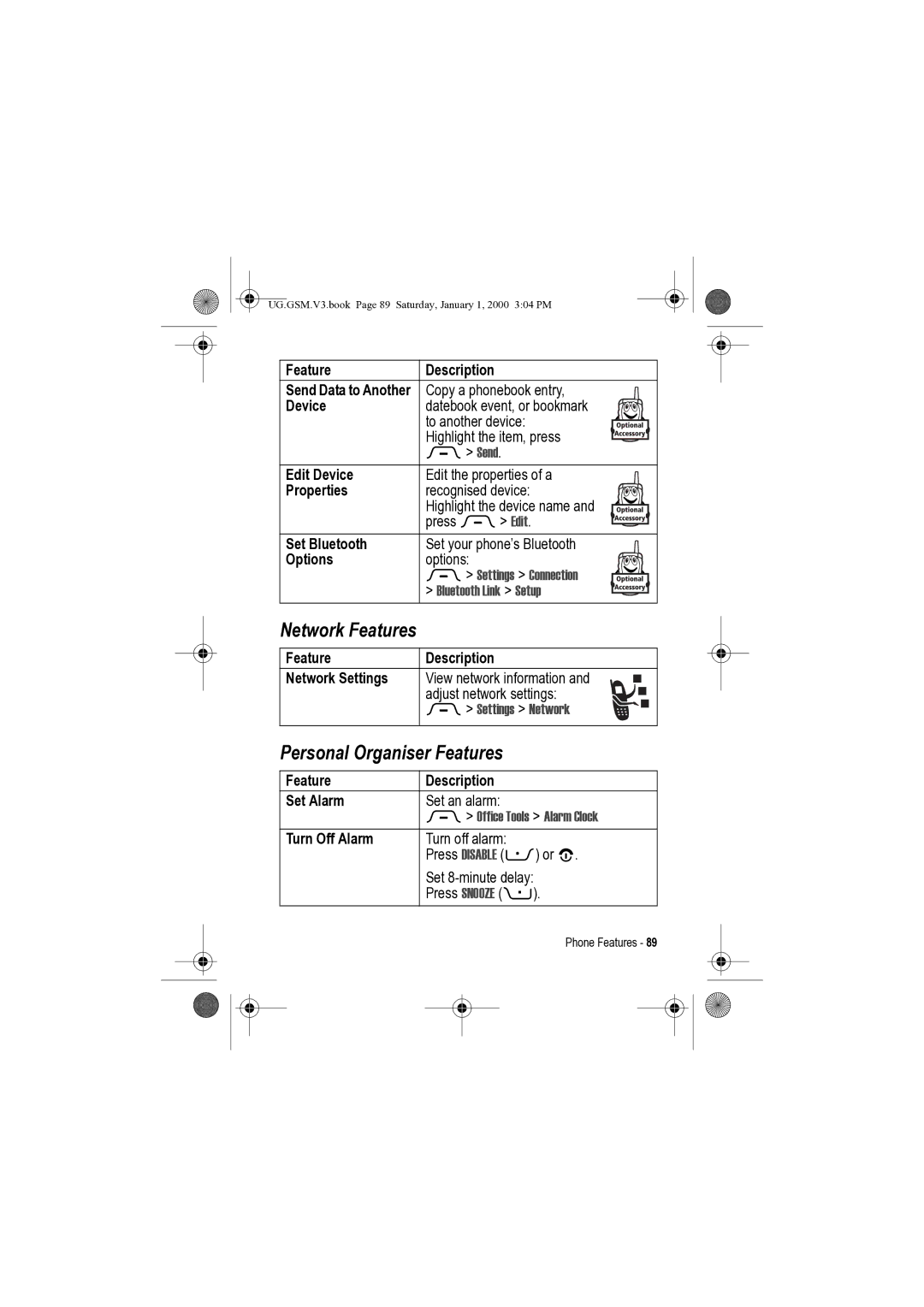 Motorola V3 manual Network Features, Personal Organiser Features 