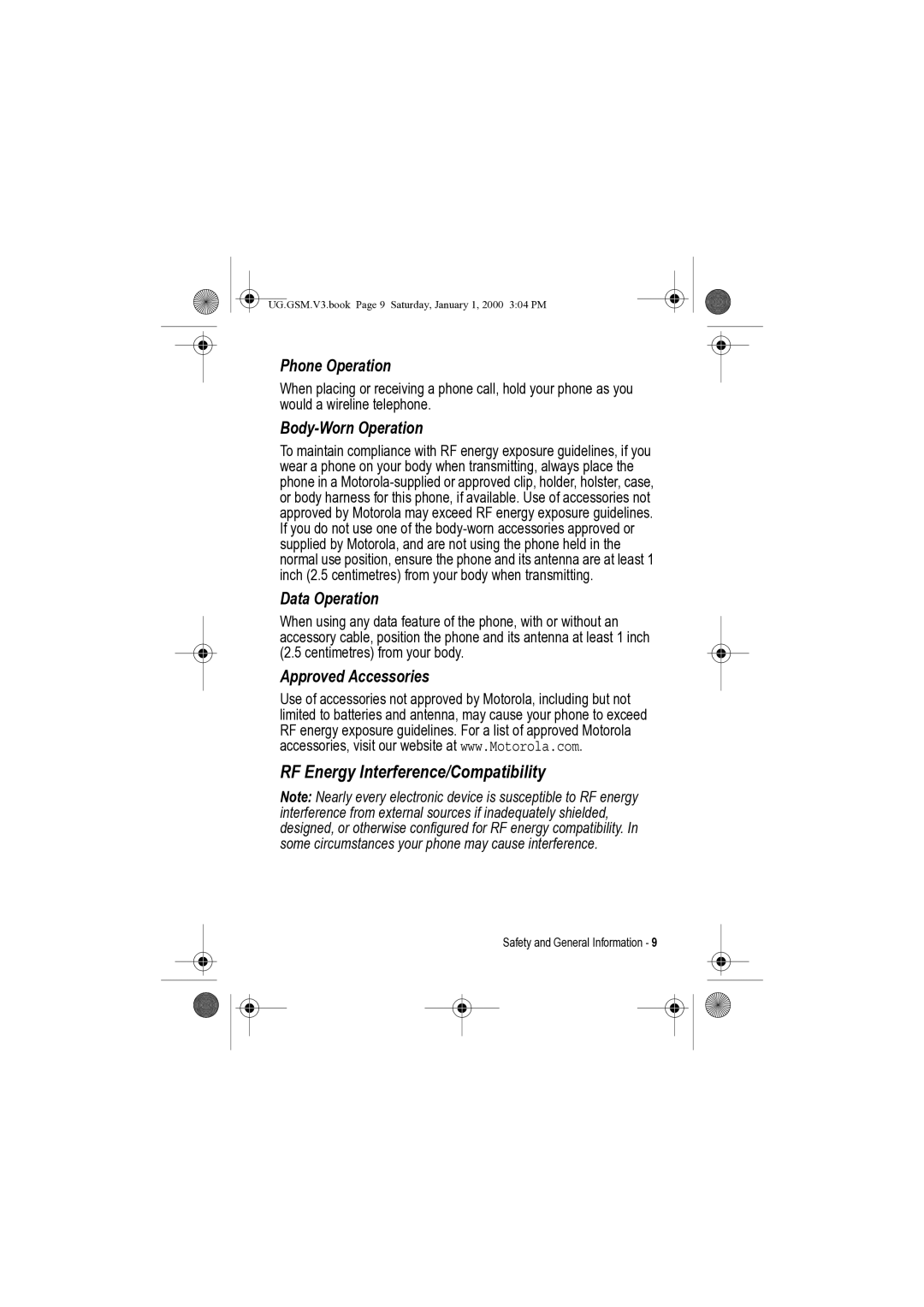 Motorola V3 manual RF Energy Interference/Compatibility, Body-Worn Operation 