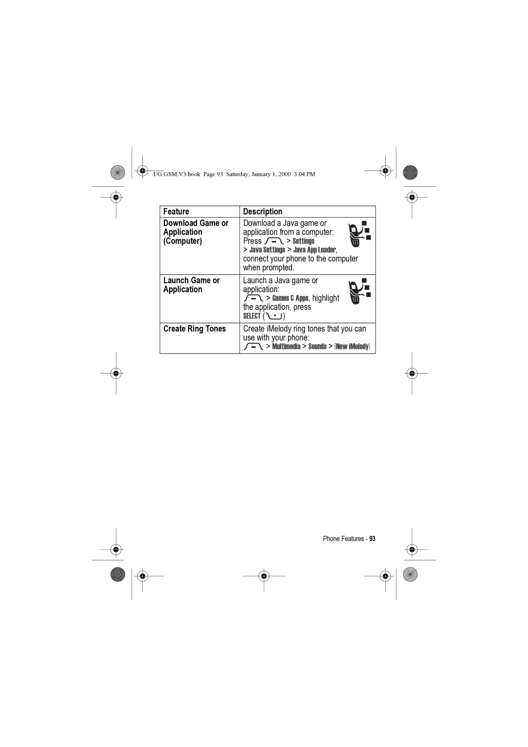 Motorola V3 manual Application, Computer, Java Settings Java App Loader, Launch Game or, Multimedia Sounds New iMelody 