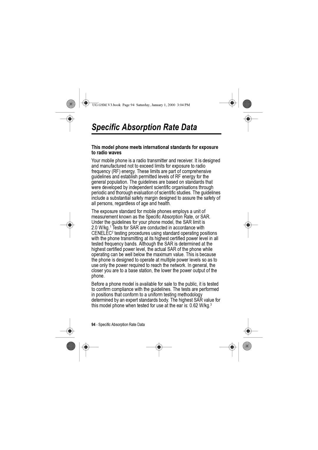 Motorola V3 manual Specific Absorption Rate Data 