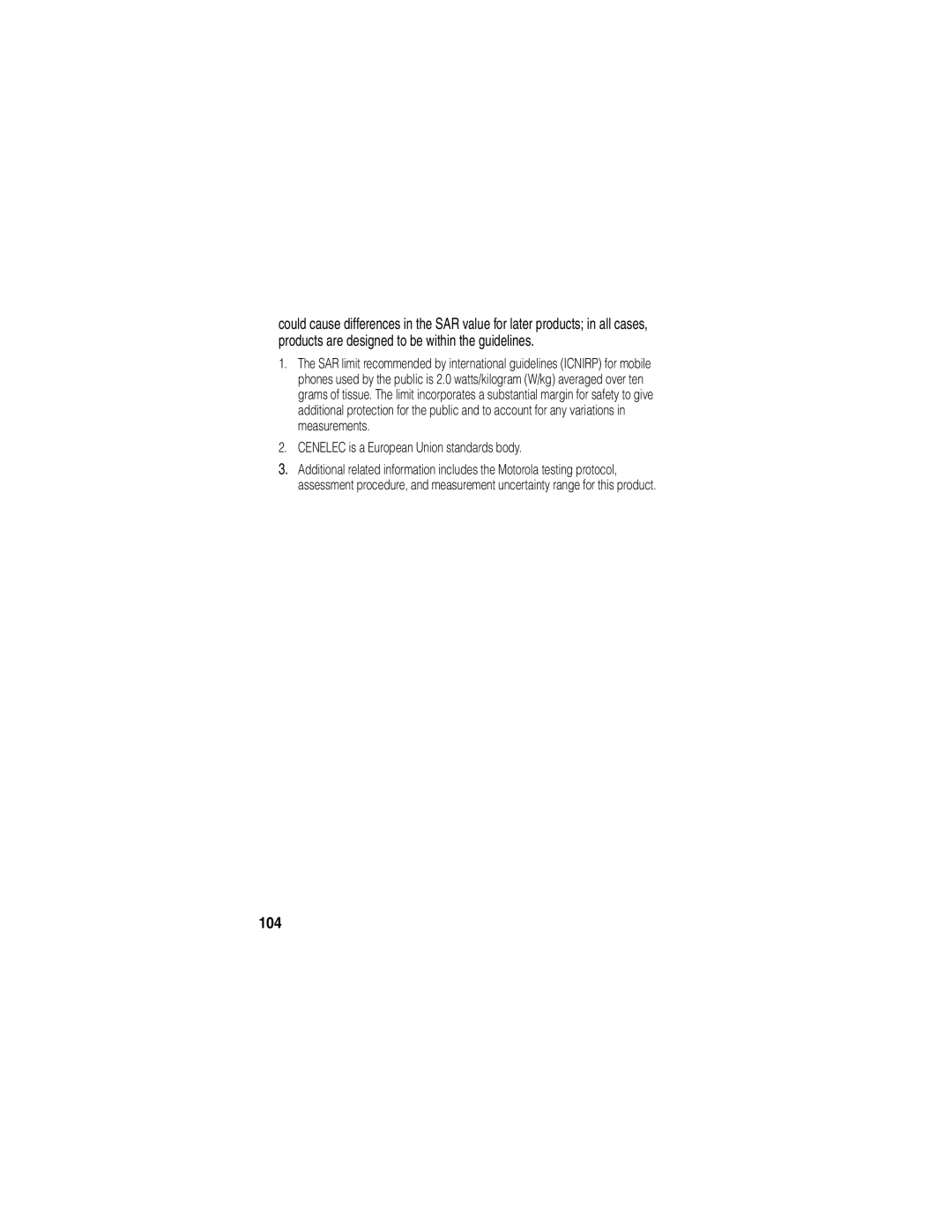 Motorola V3 manual 104, Cenelec is a European Union standards body 