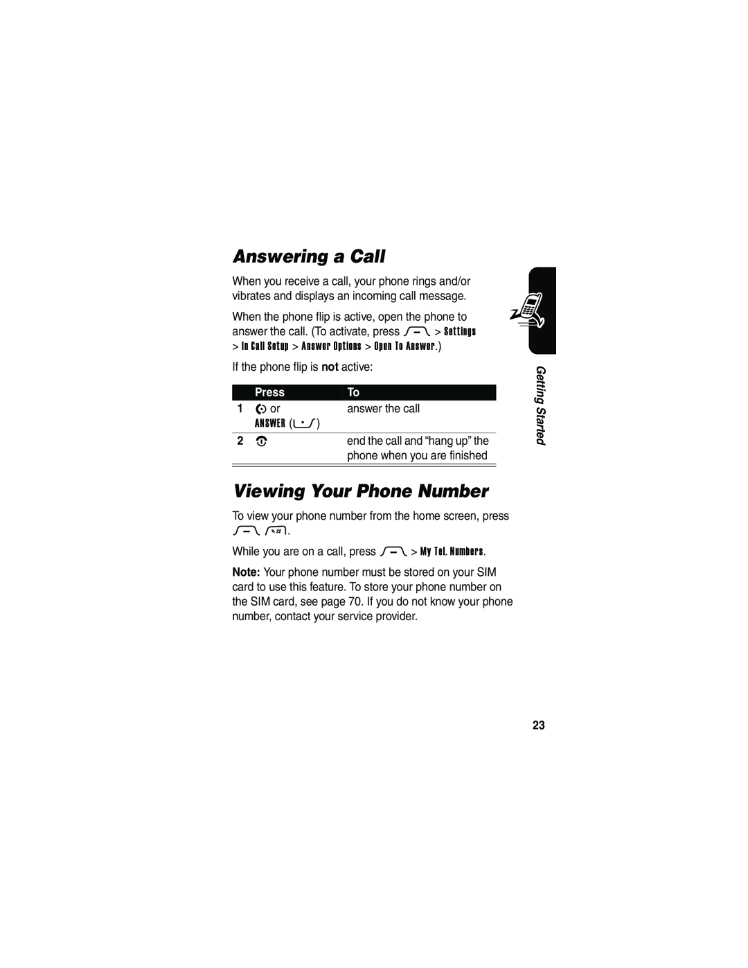 Motorola V3 manual Answering a Call, Viewing Your Phone Number, Nor Answer the call 