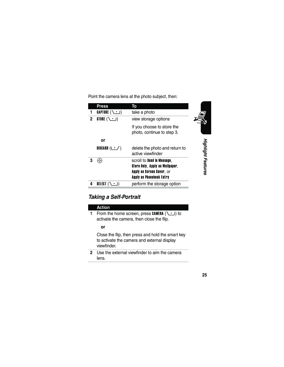 Motorola V3 manual Taking a Self-Portrait 