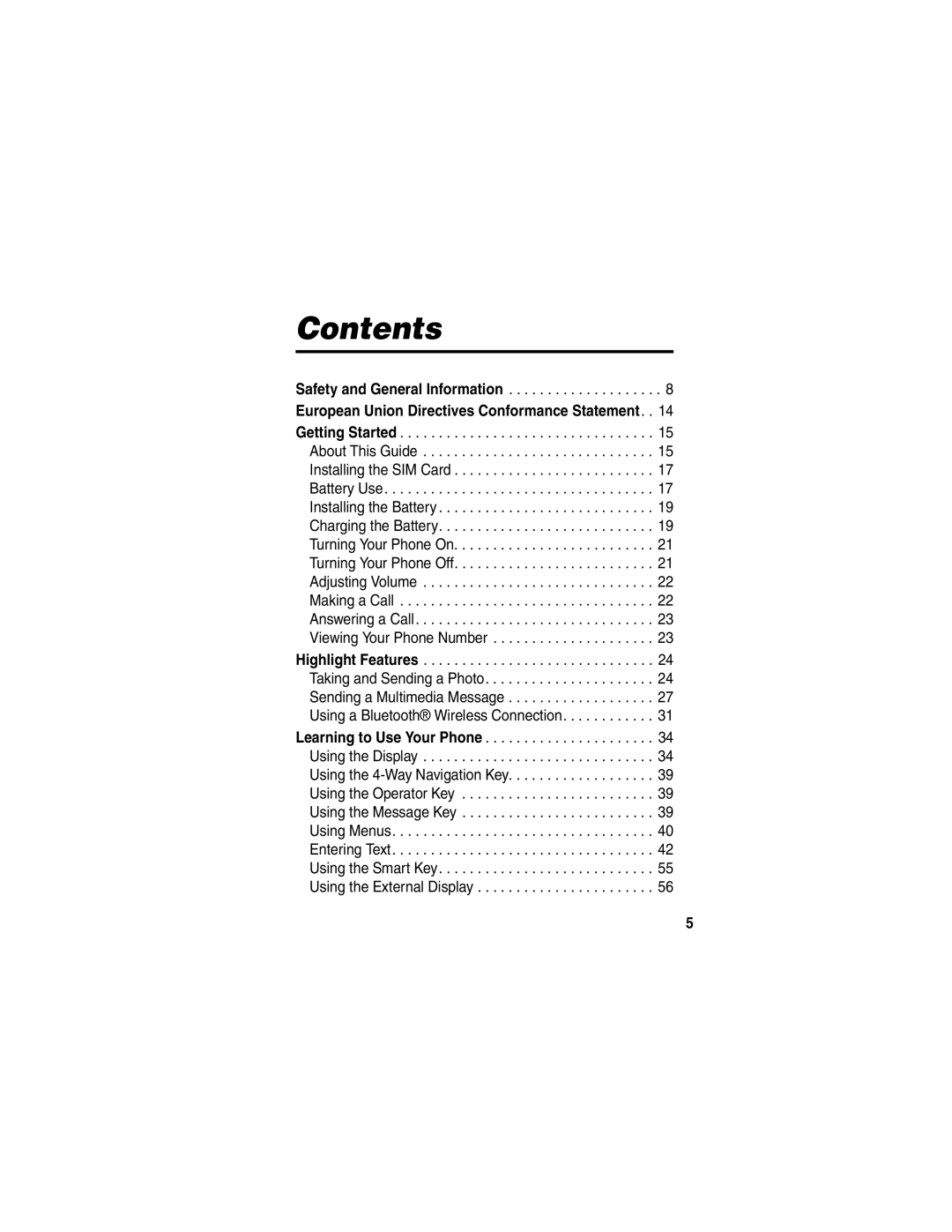 Motorola V3 manual Contents 