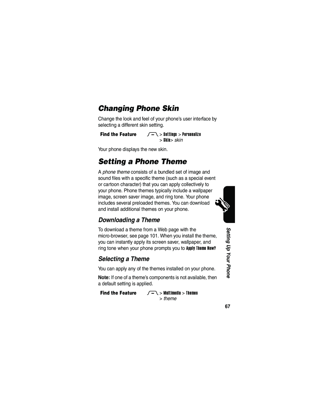 Motorola V3 manual Changing Phone Skin, Setting a Phone Theme, Downloading a Theme, Selecting a Theme 