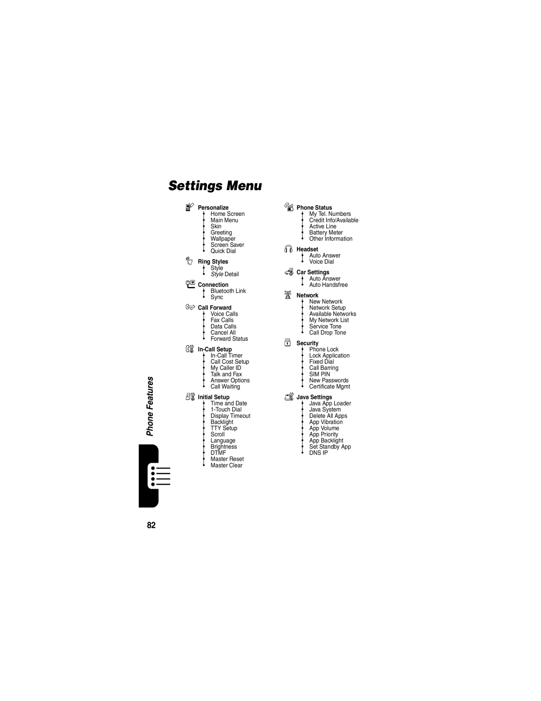 Motorola V3 manual Settings Menu, Personalize Phone Status 