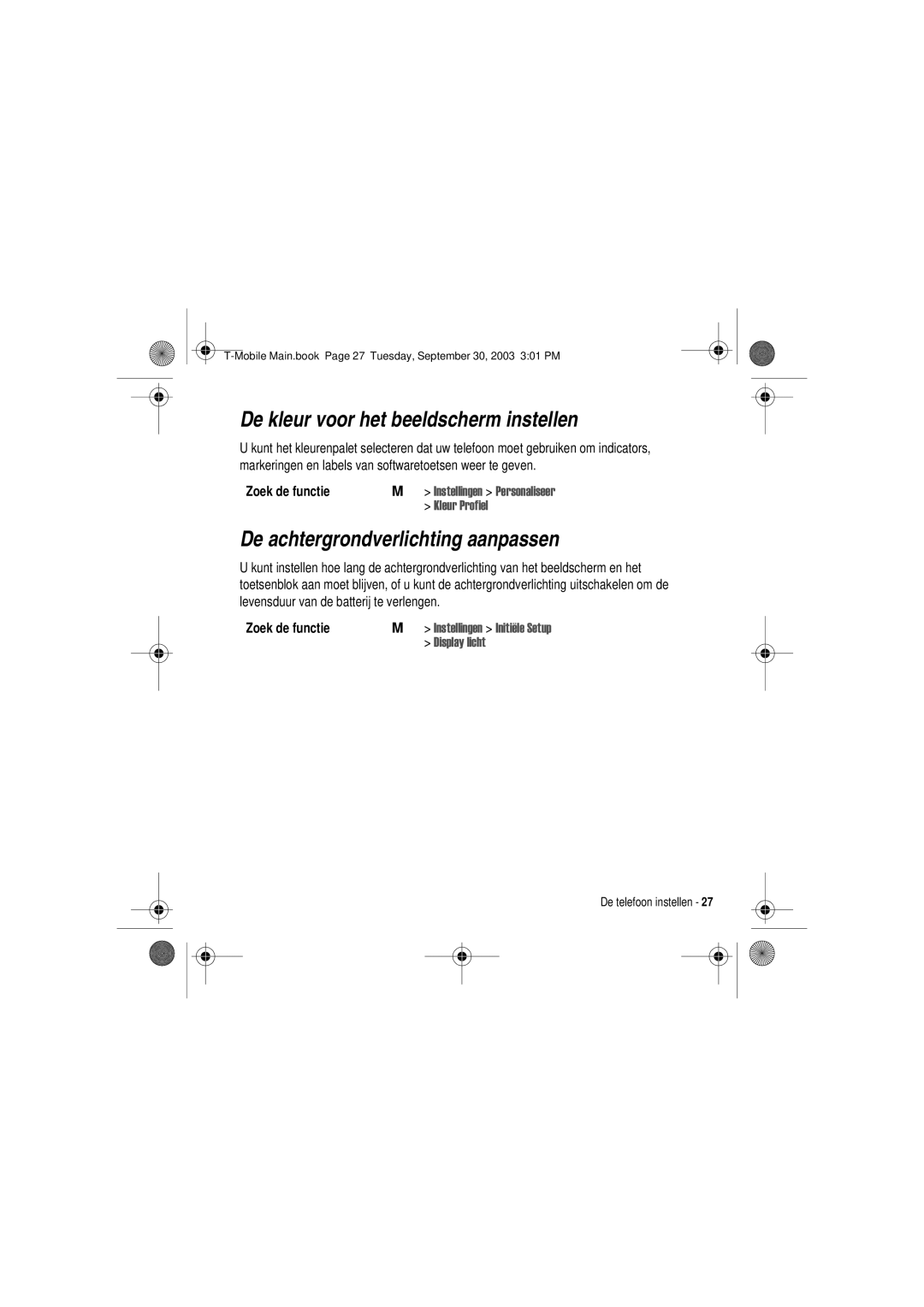 Motorola V300 manual De kleur voor het beeldscherm instellen, De achtergrondverlichting aanpassen, OHXU3URILHO, Lvsod\Olfkw 