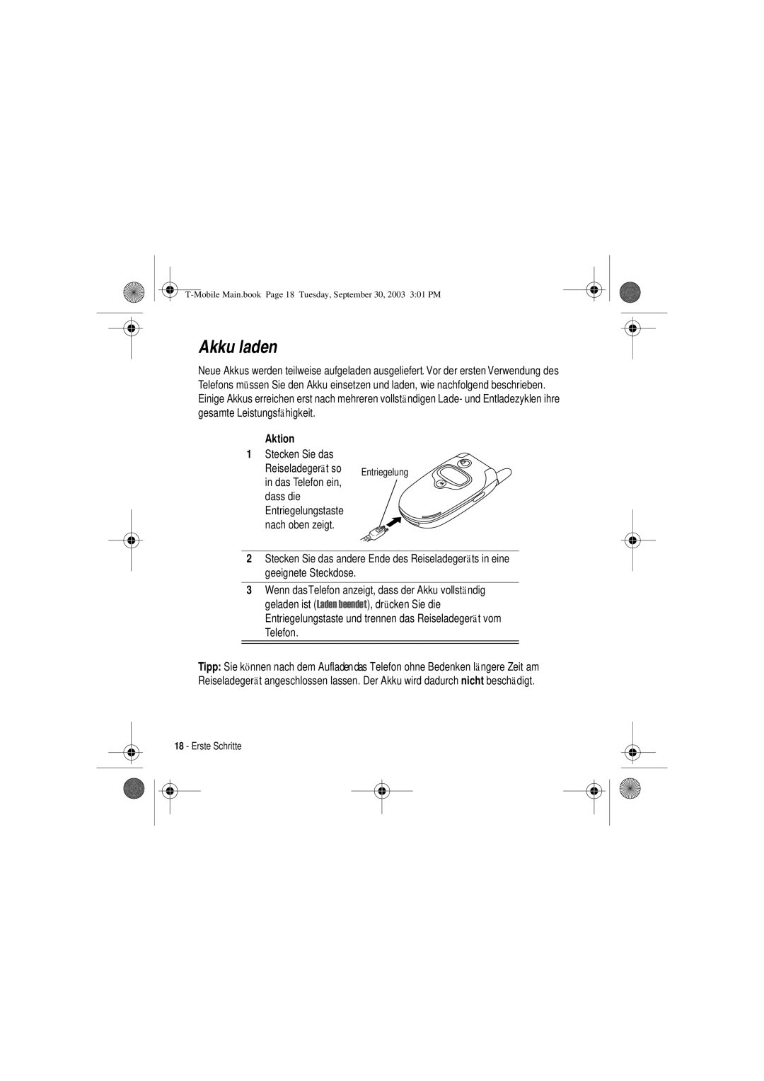 Motorola V300 manual Akku laden, Aktion 