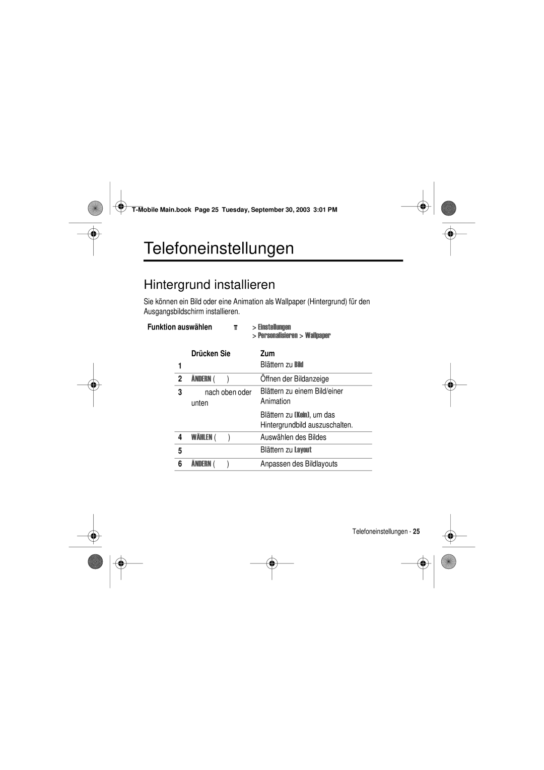 Motorola V300 manual Telefoneinstellungen, Hintergrund installieren, Lqvwhooxqjhq 