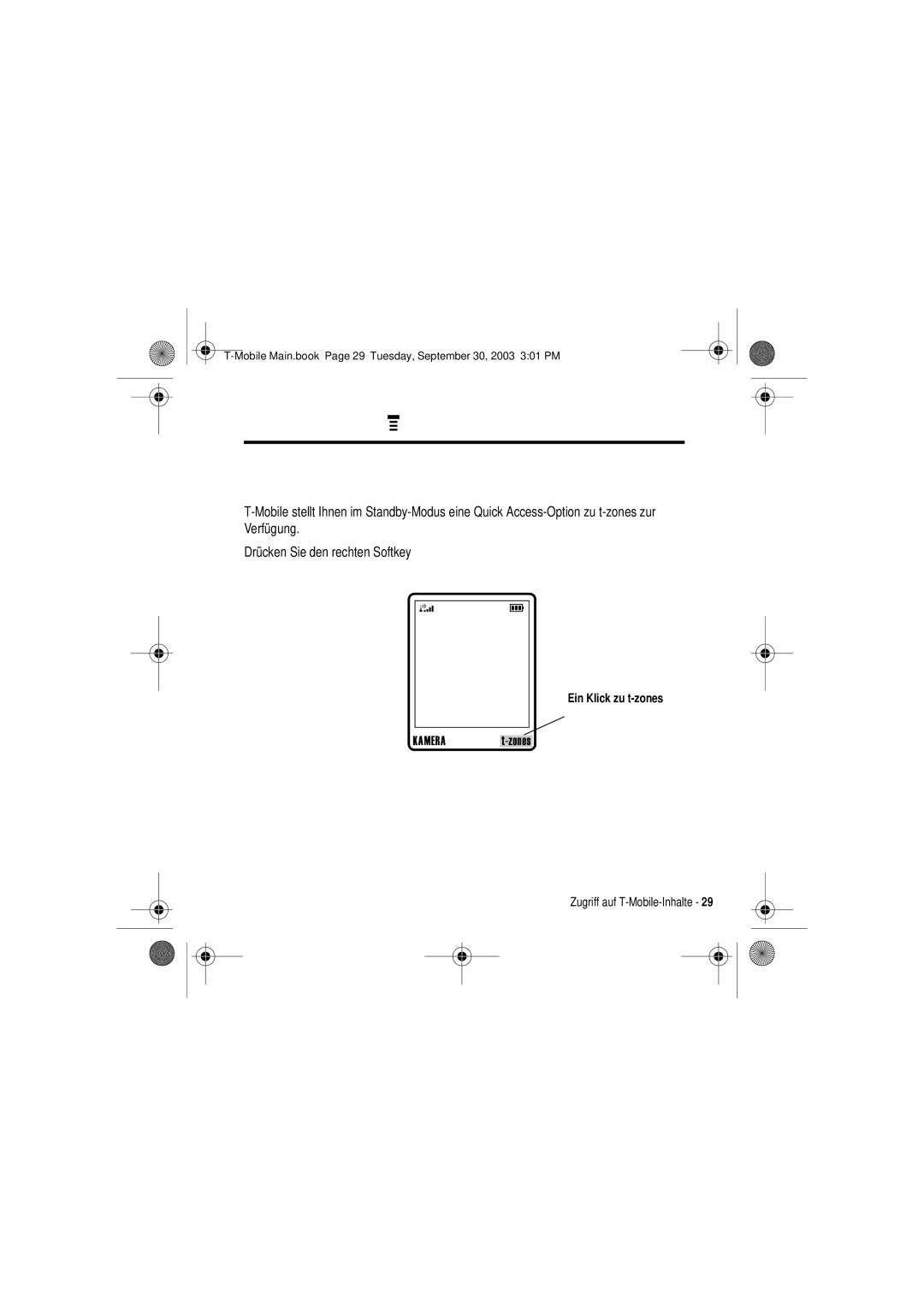 Motorola V300 manual Zugriff auf T-Mobile-Inhalte, Ein Klick zu t-zones 