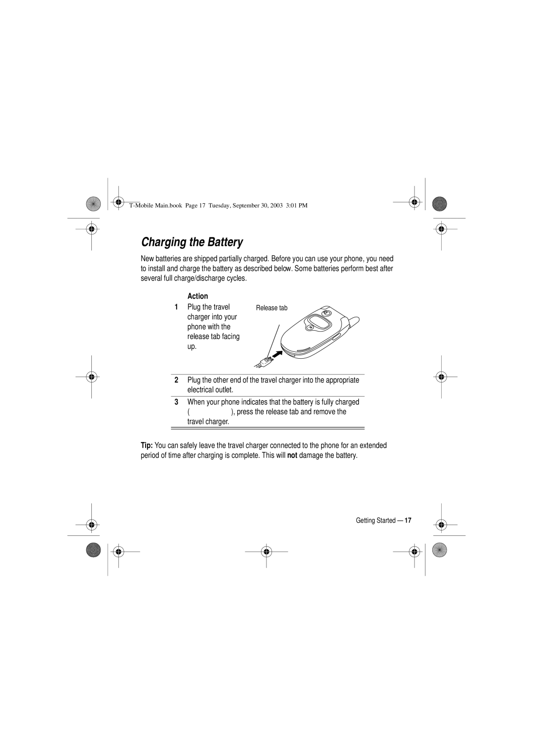 Motorola V300 manual Charging the Battery, Action 