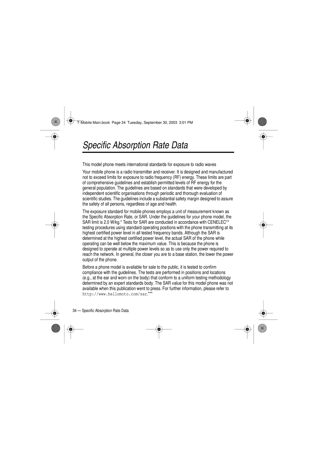 Motorola V300 manual Specific Absorption Rate Data 