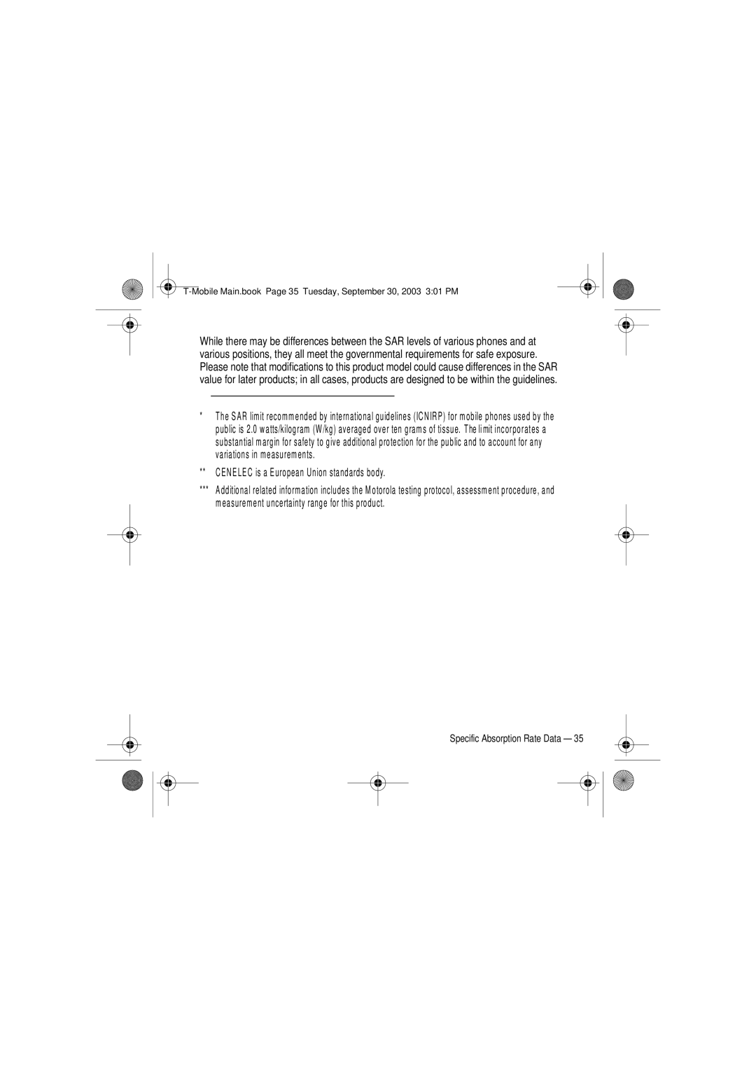 Motorola V300 manual Variations in m easurem ents 