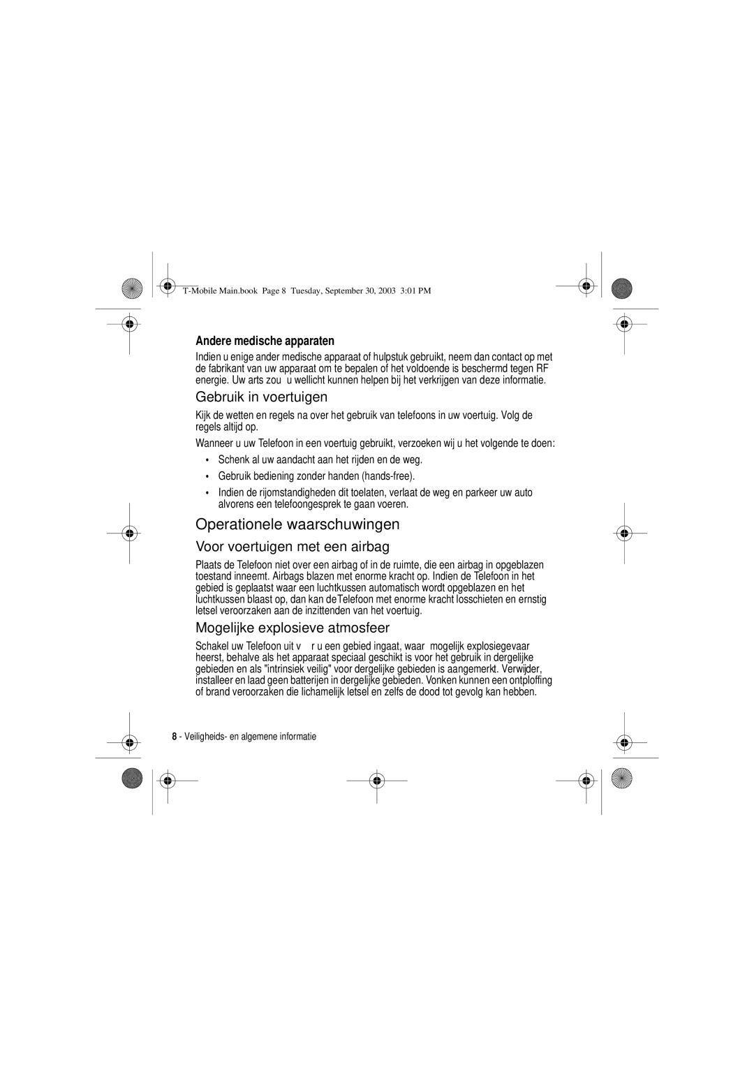 Motorola V300 manual Operationele waarschuwingen, Gebruik in voertuigen, Voor voertuigen met een airbag 