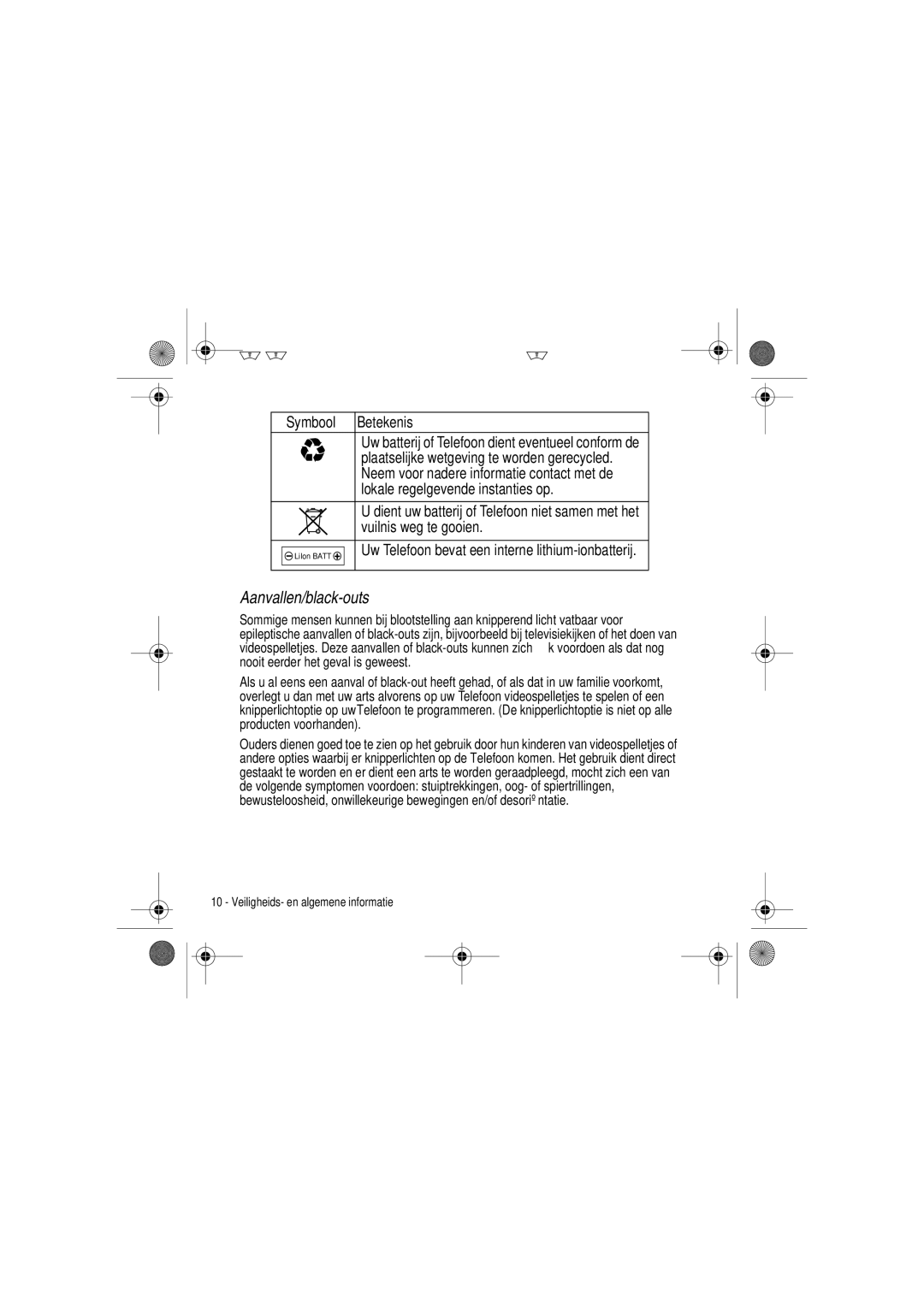 Motorola V300 manual Aanvallen/black-outs 