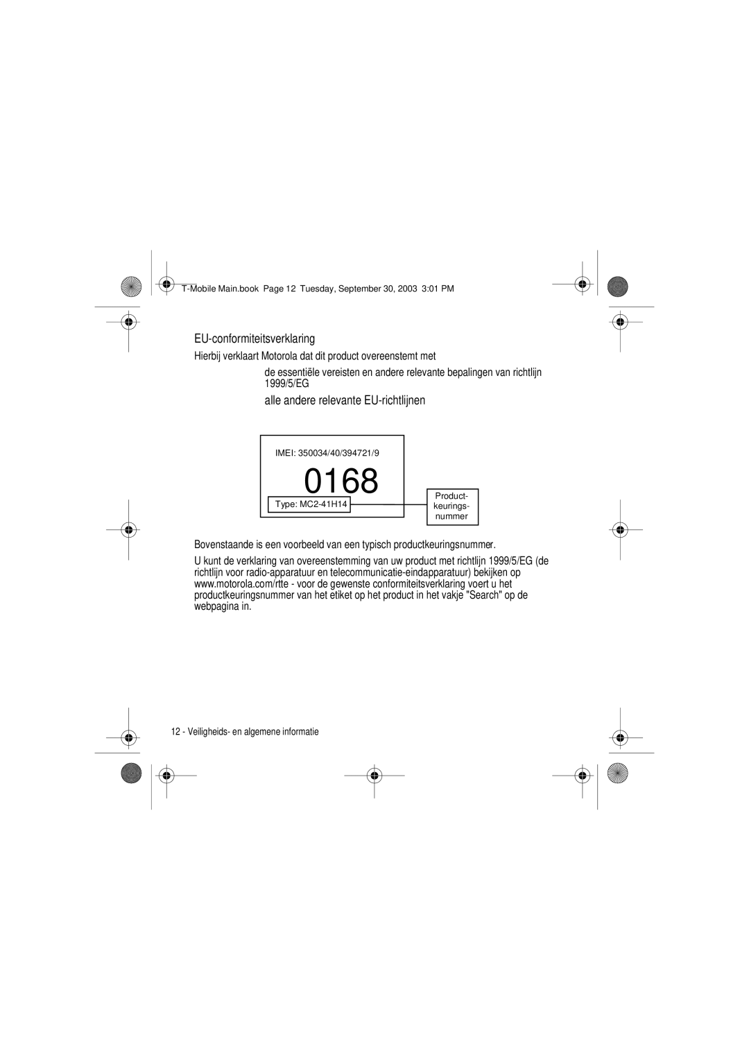 Motorola V300 manual EU-conformiteitsverklaring 