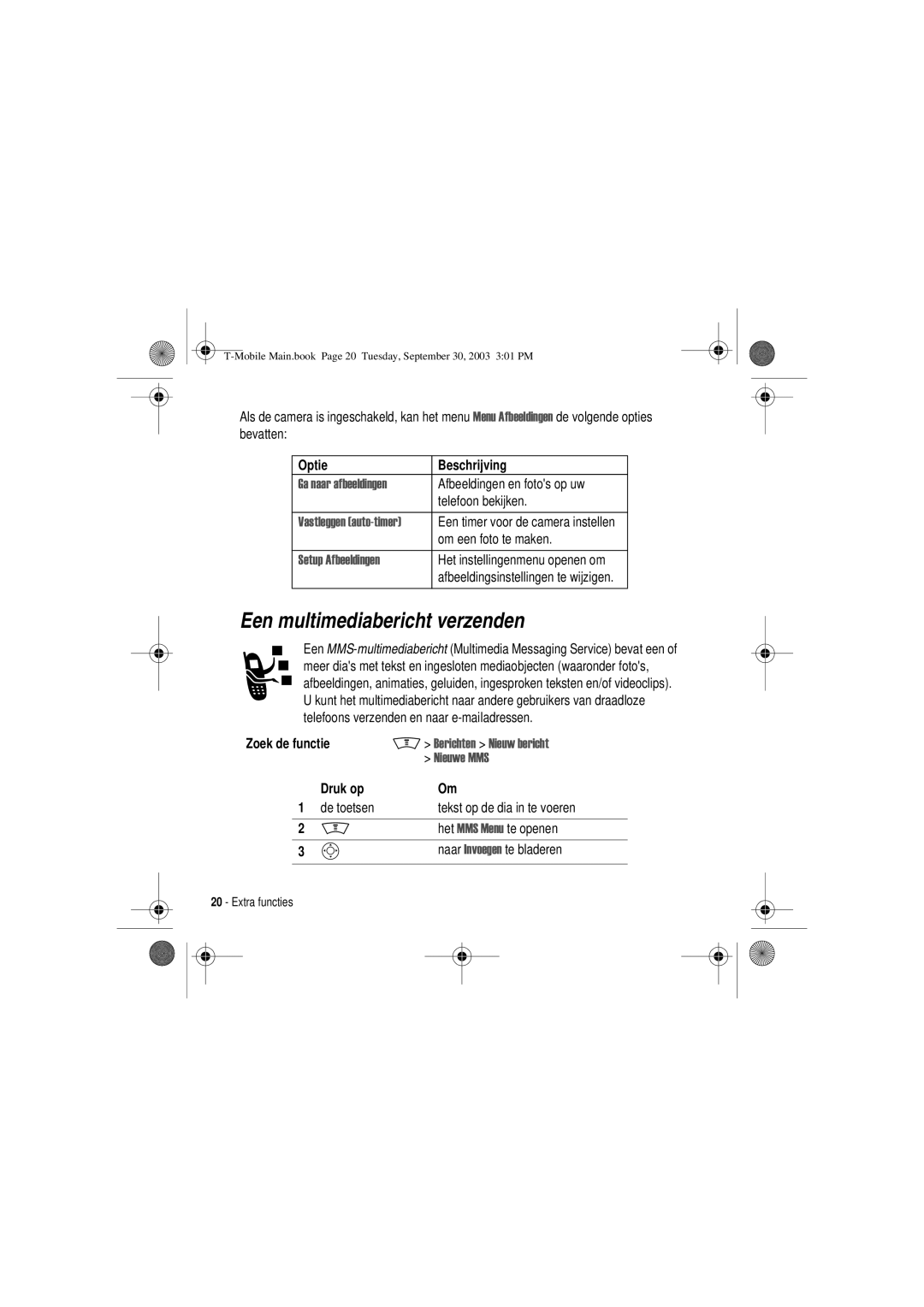 Motorola V300 manual Een multimediabericht verzenden, Optie Beschrijving 