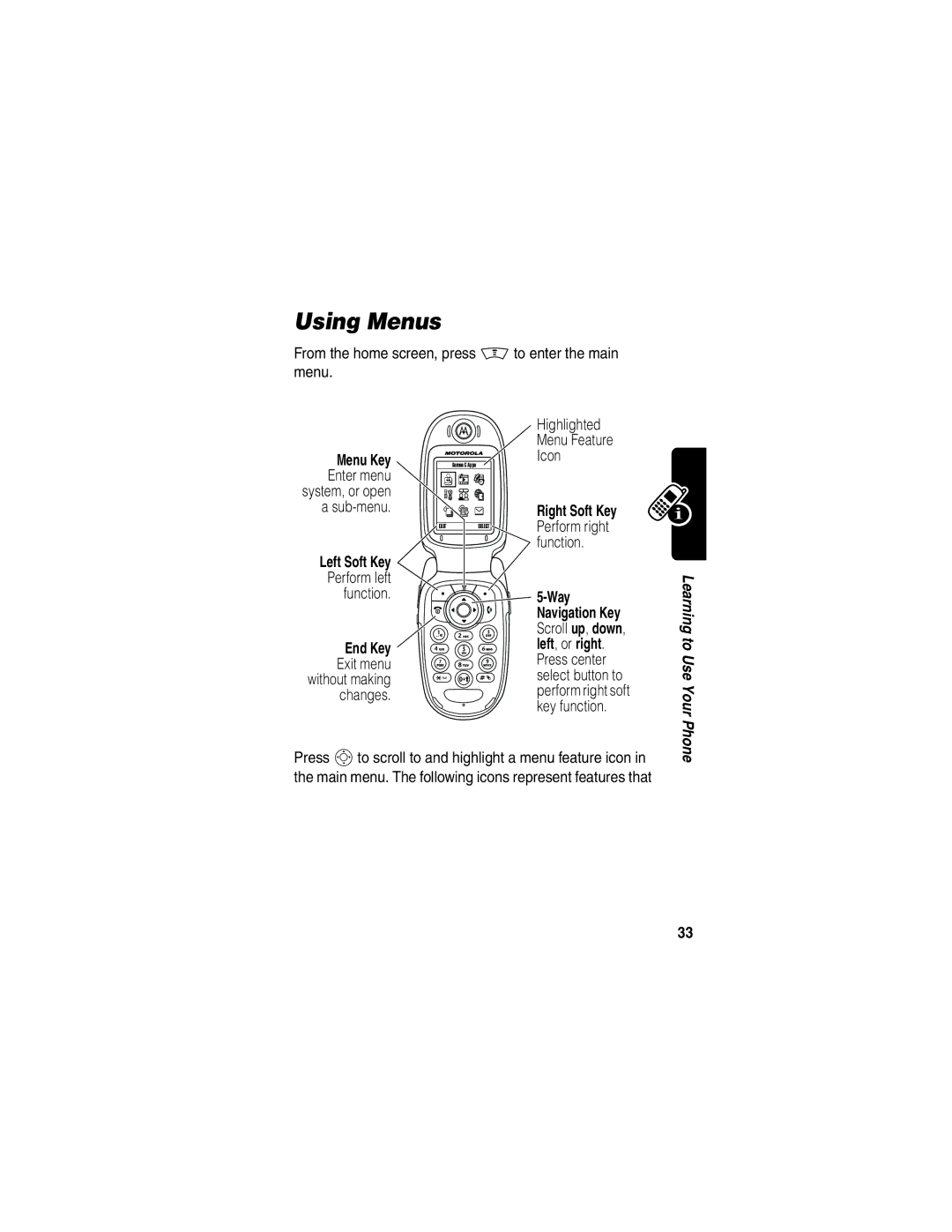 Motorola V300 manual Using Menus, Way, End Key Left , or right 