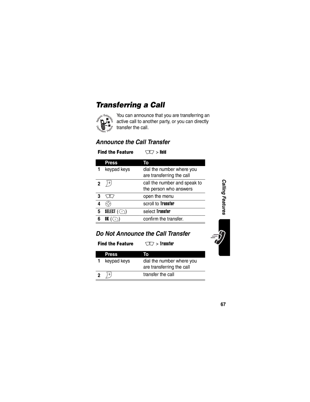 Motorola V300 manual Transferring a Call, Do Not Announce the Call Transfer 