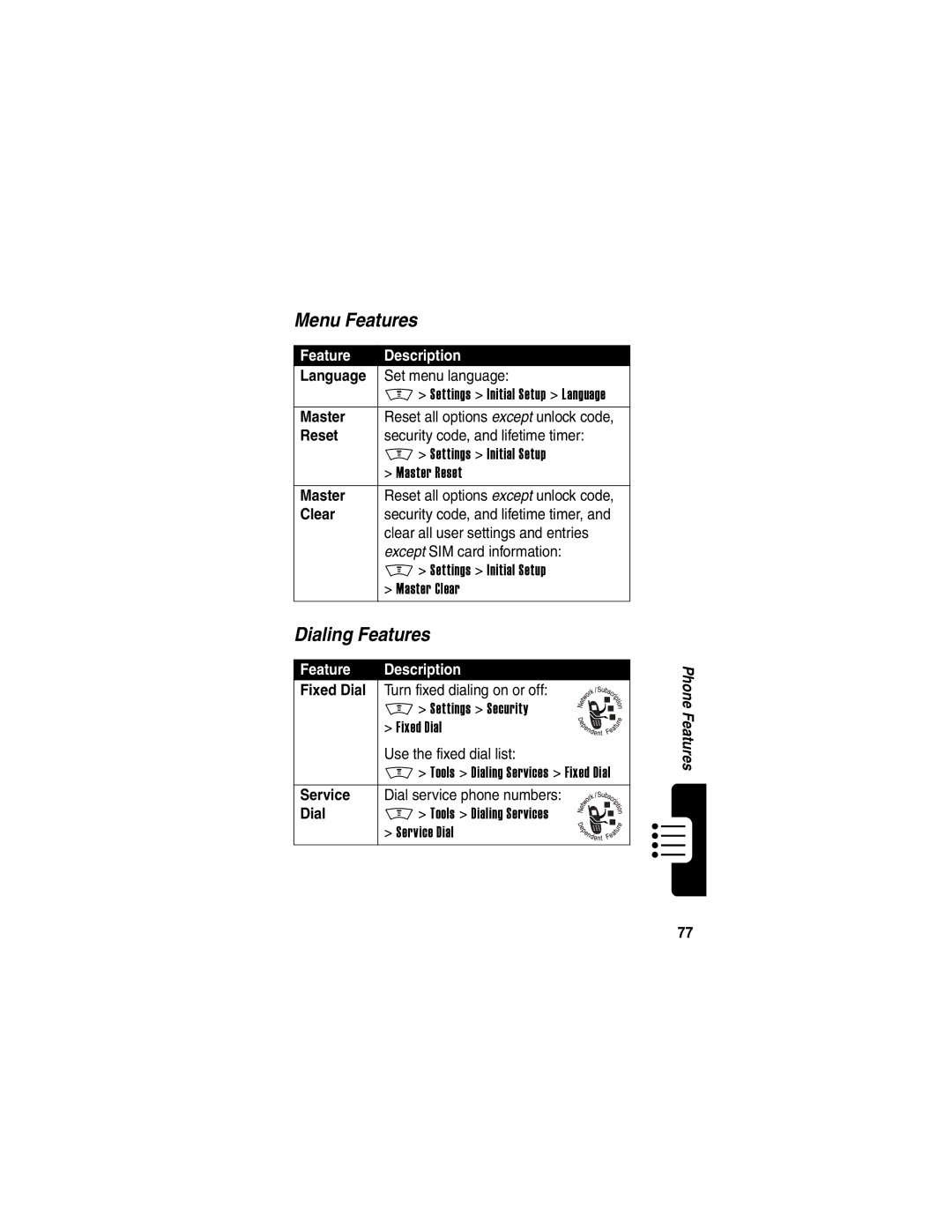 Motorola V300 manual Menu Features, Dialing Features 