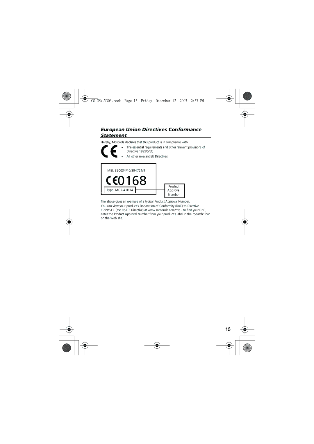 Motorola manual CG.GSM.V303.book Page 15 Friday, December 12, 2003 257 PM 