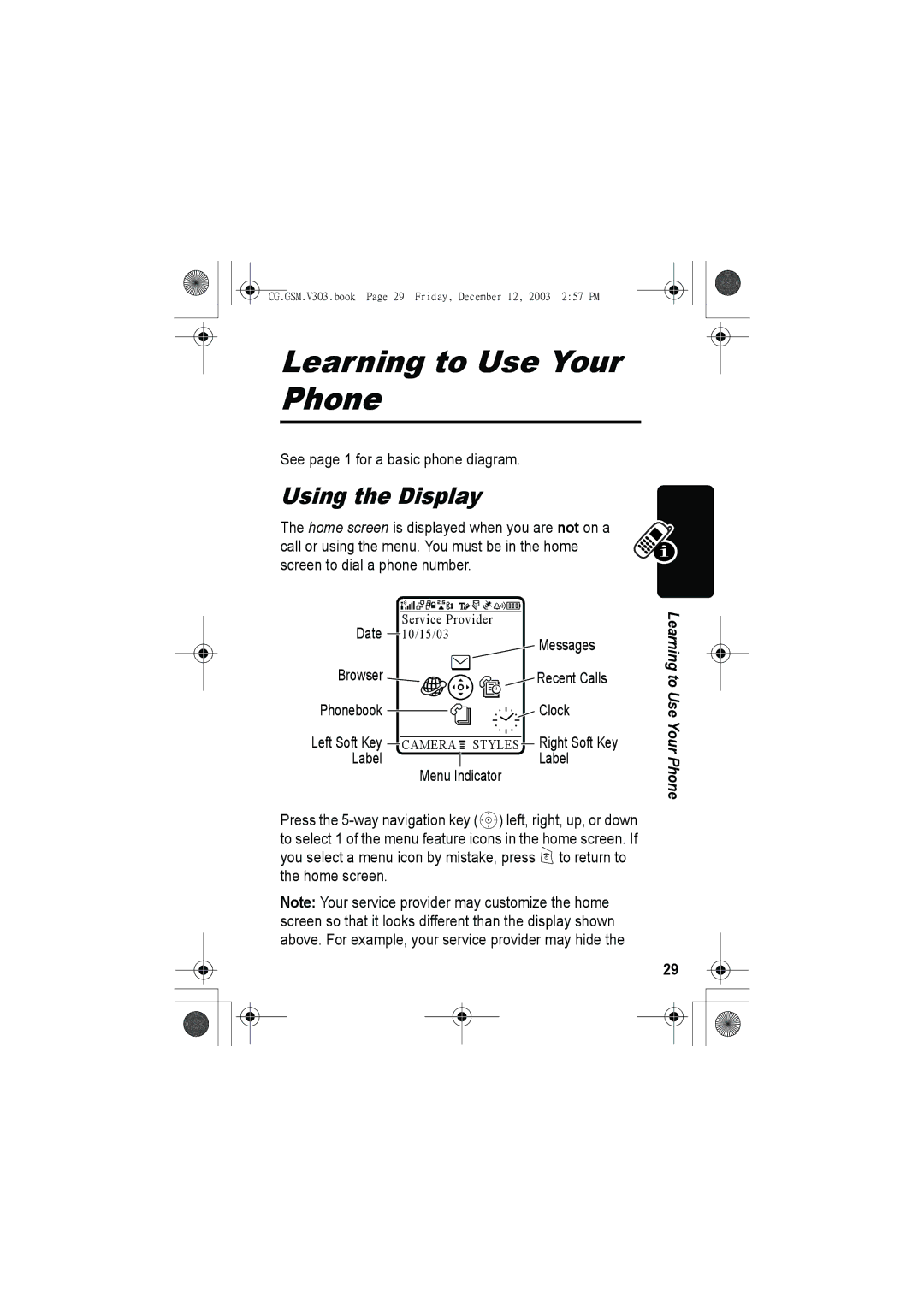 Motorola V303 manual Learning to Use Your Phone, Using the Display 