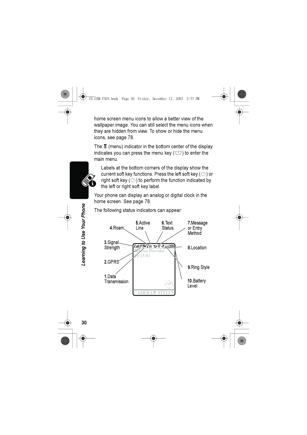 Motorola V303 manual Line, Or Entry, Method, Signal, Strength, Data, Transmission Level 