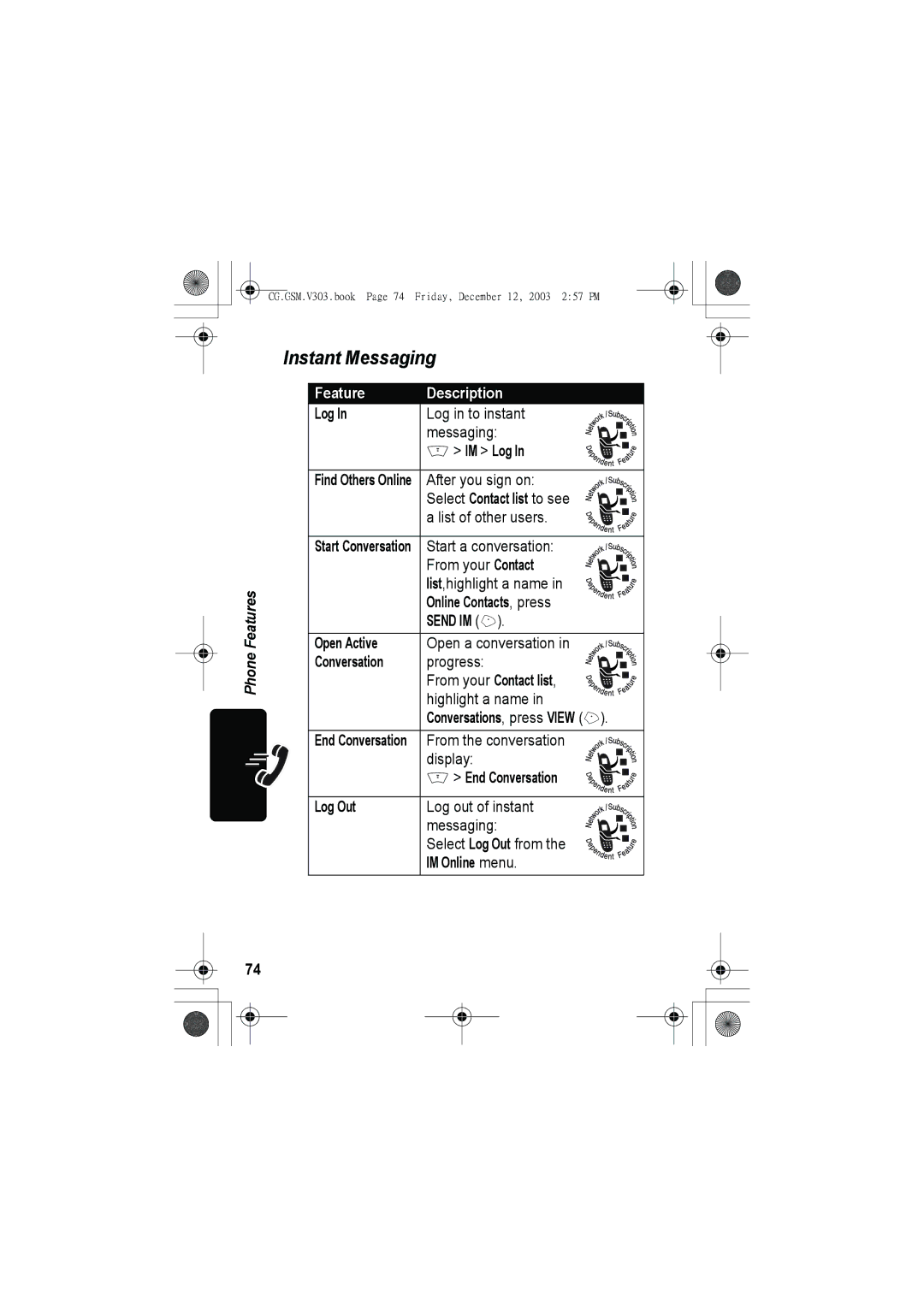 Motorola V303 manual Instant Messaging 