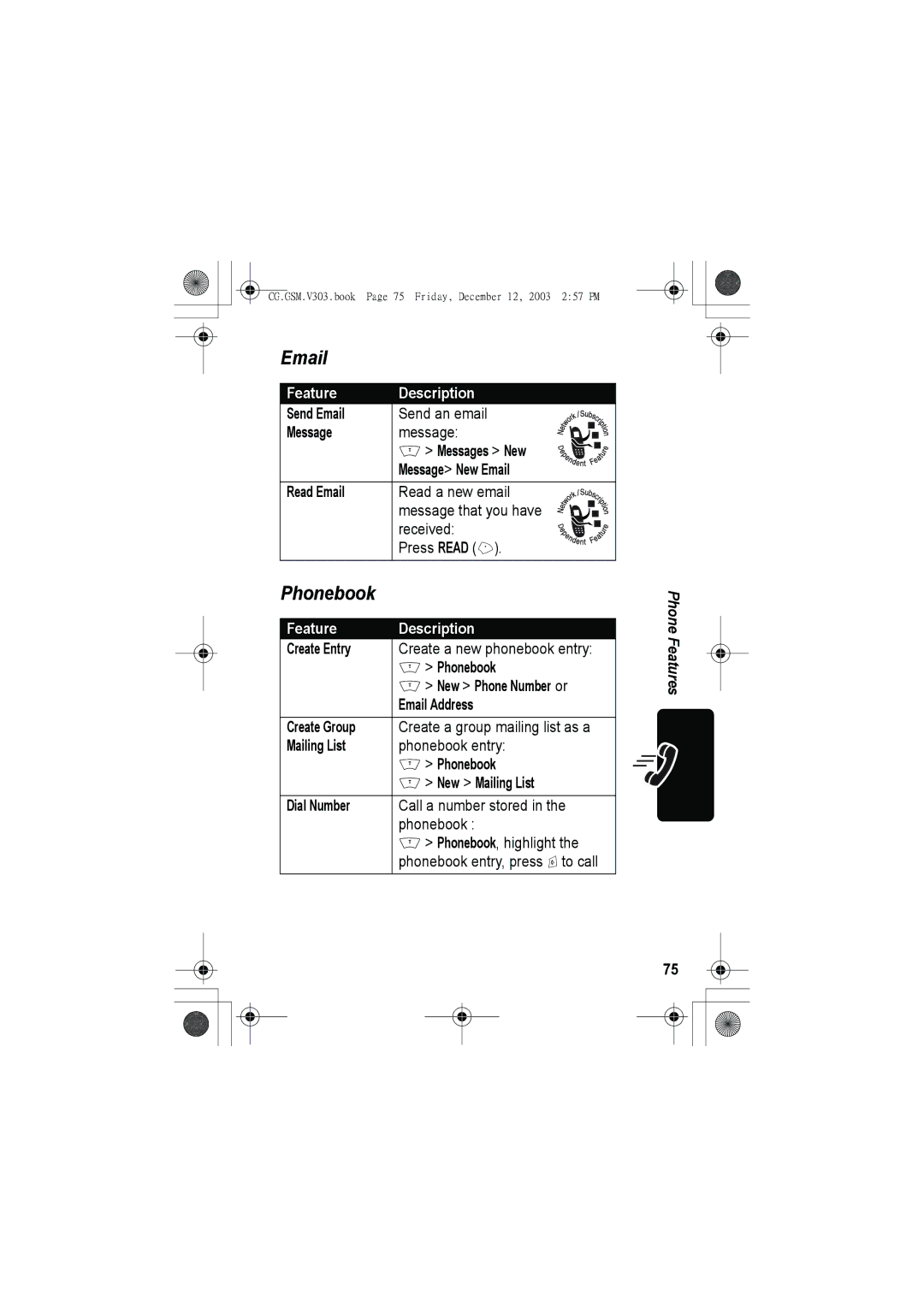 Motorola V303 manual Phonebook 