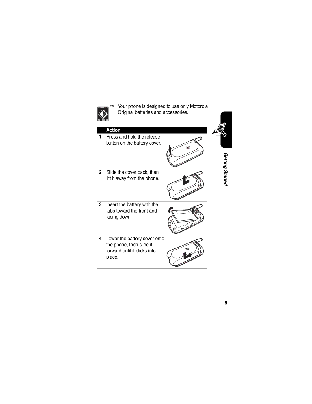 Motorola V323 manual Action 