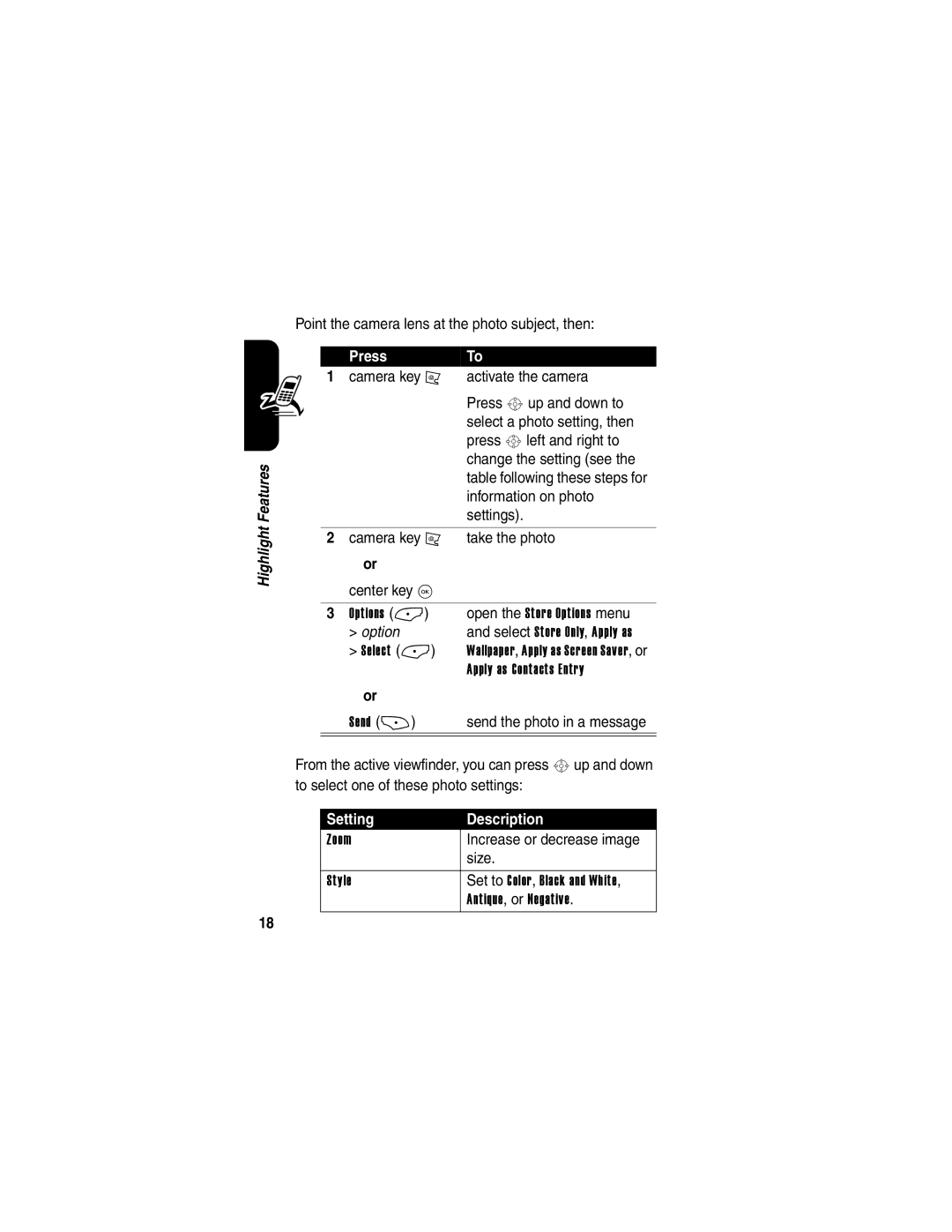 Motorola V323 manual Press 