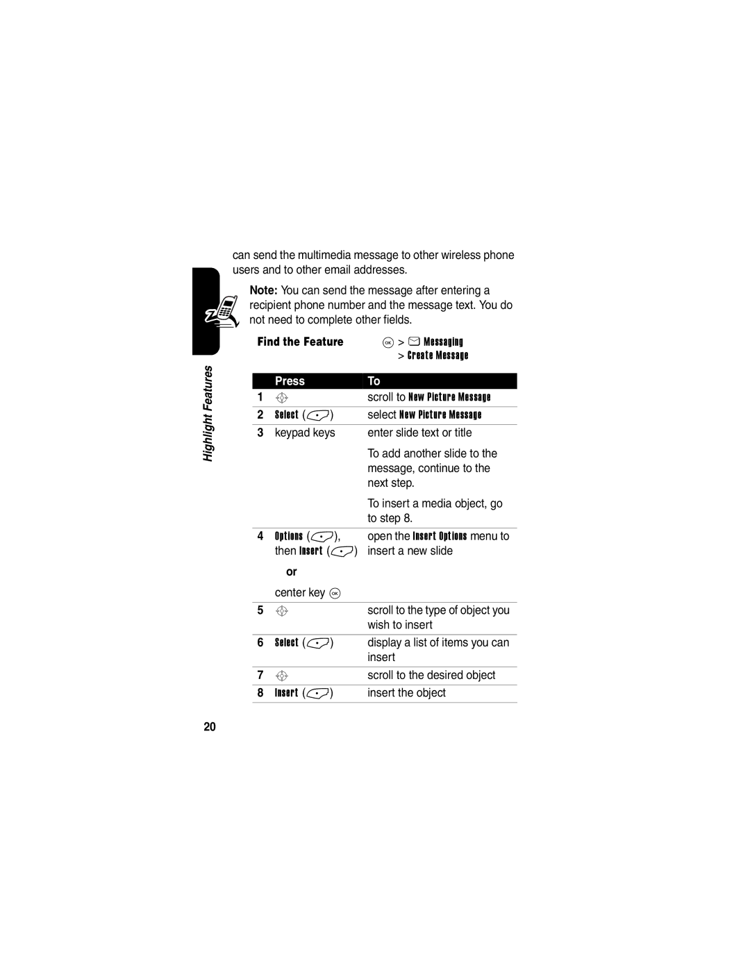 Motorola V323 manual Find the Feature 