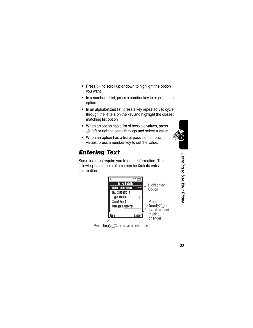 Motorola V323 manual Entering Text 