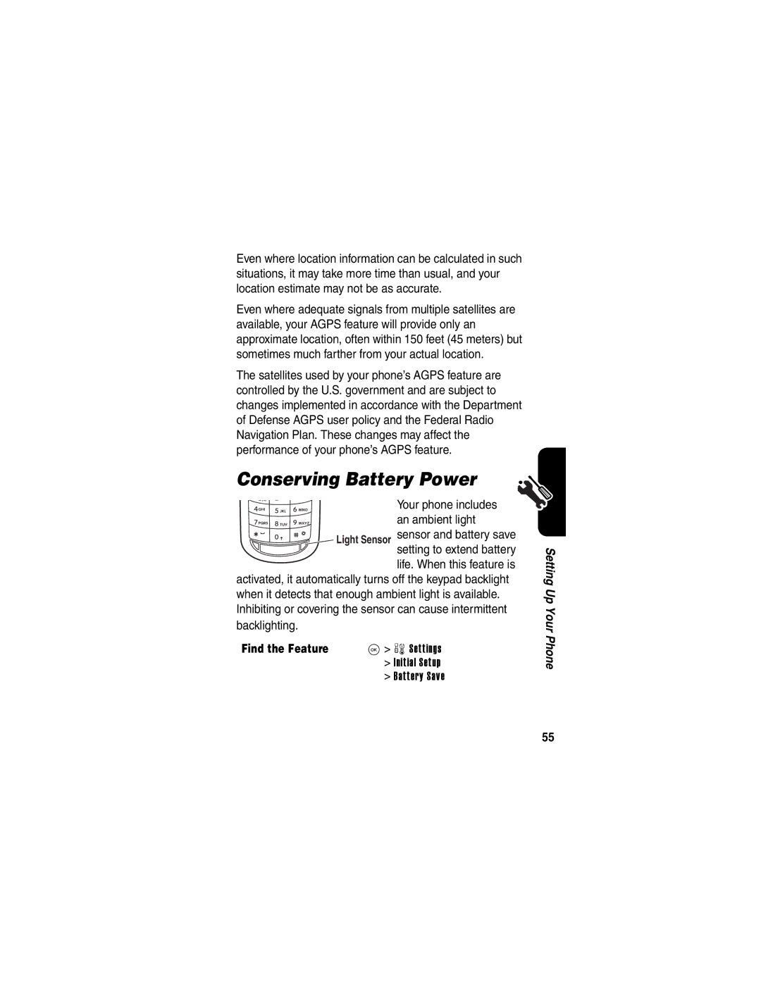 Motorola V323 manual Conserving Battery Power 