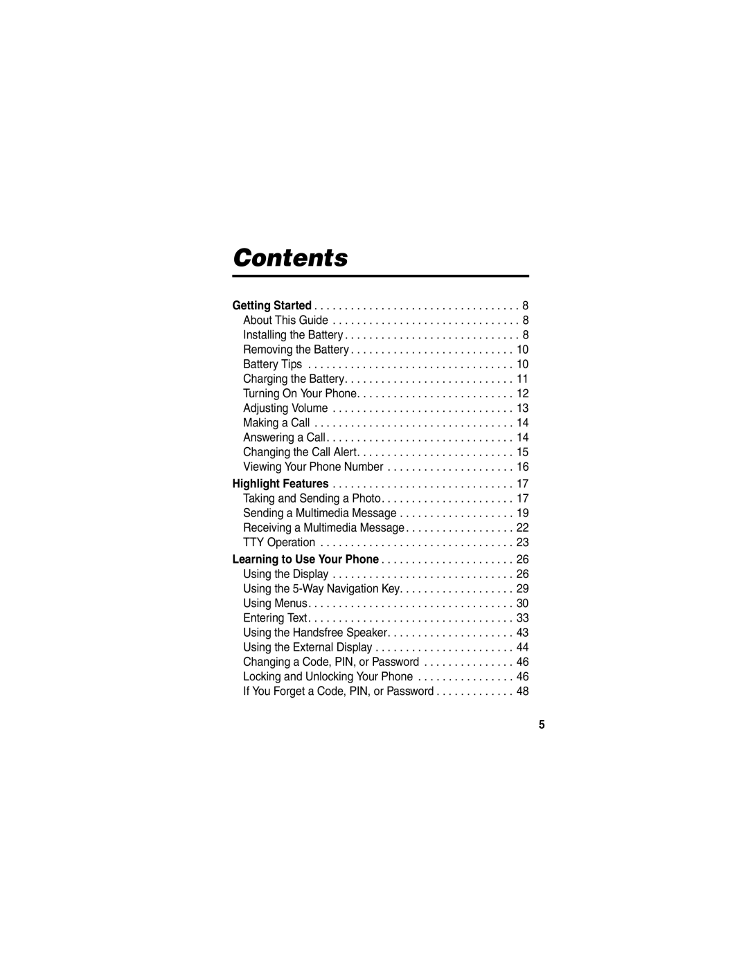 Motorola V323 manual Contents 