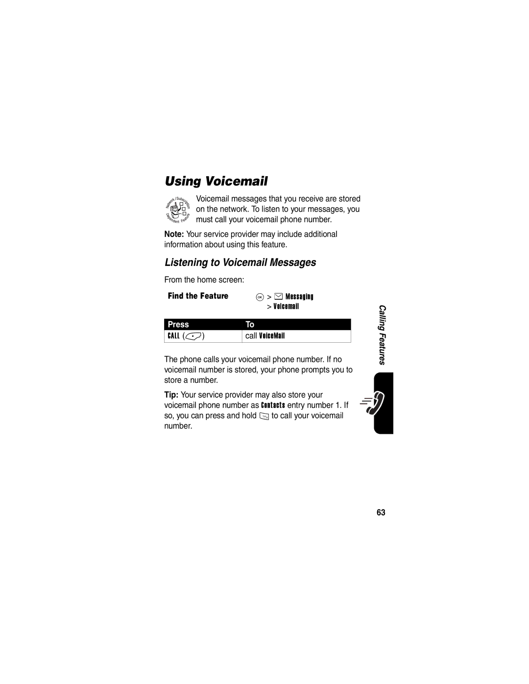 Motorola V323 manual Using Voicemail, Listening to Voicemail Messages 