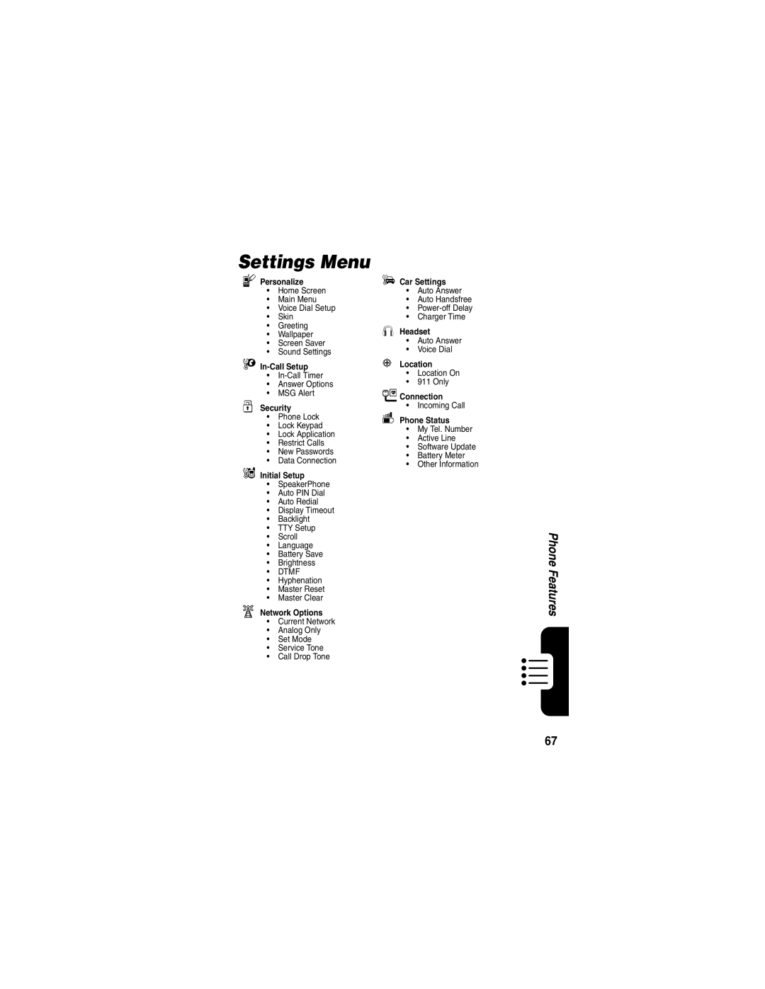 Motorola V323 manual Settings Menu, Personalize 