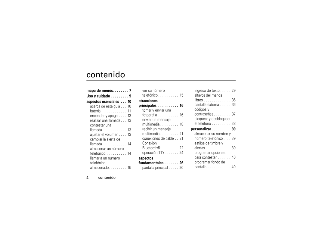 Motorola V323i manual Contenido 