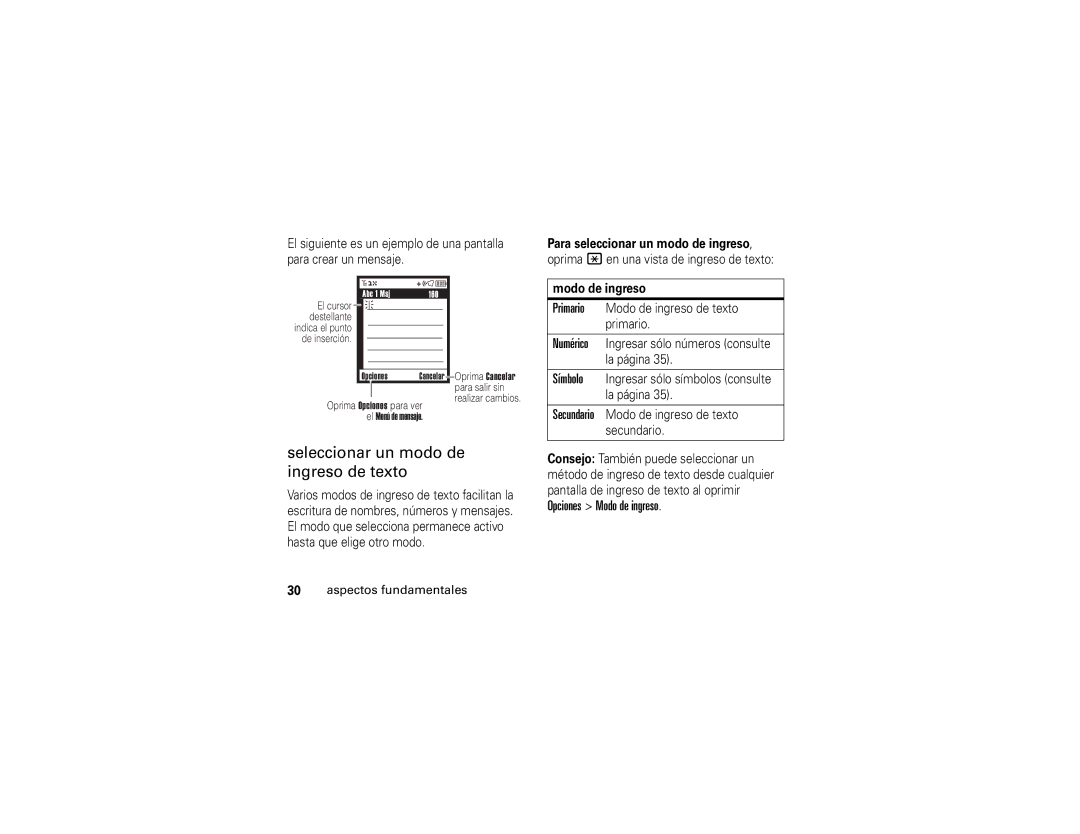 Motorola V323i manual Seleccionar un modo de ingreso de texto 