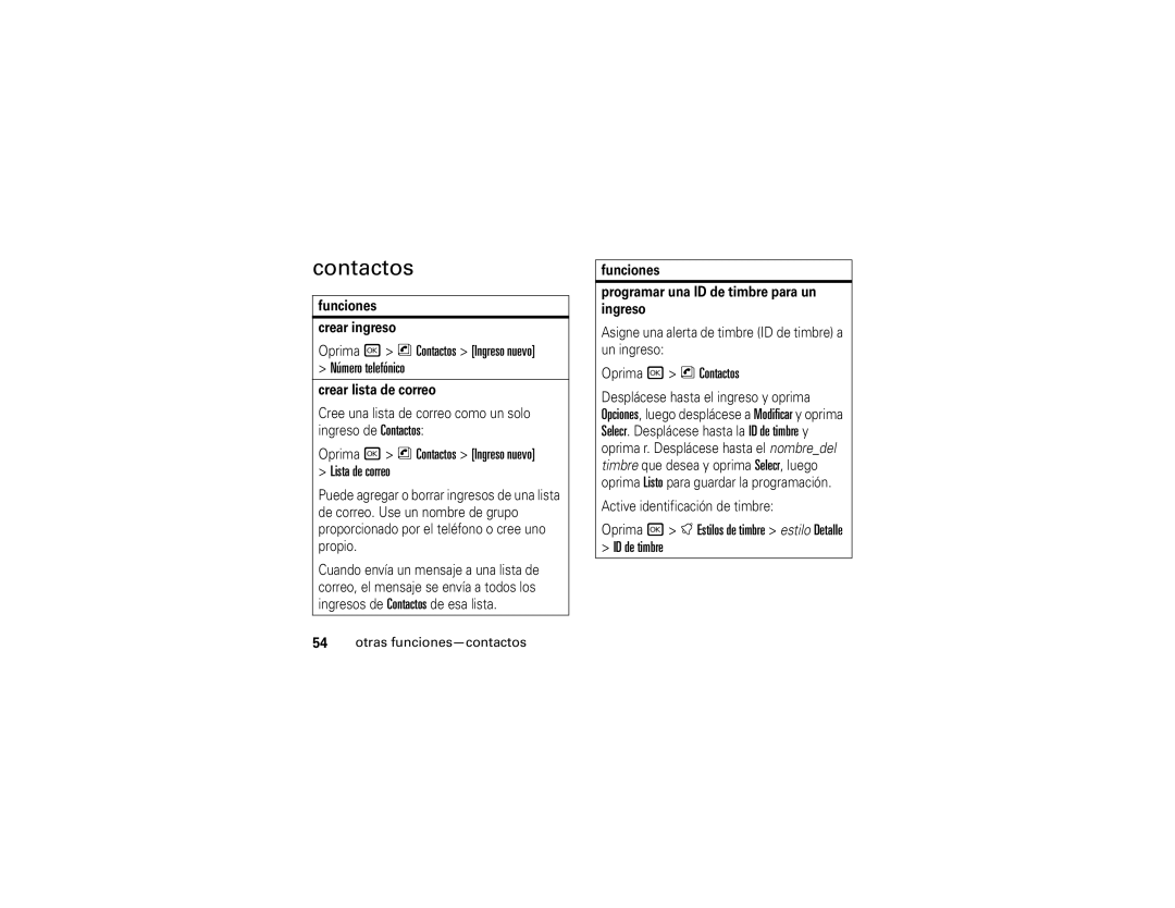 Motorola V323i manual Oprima r n Contactos Ingreso nuevo Número telefónico 